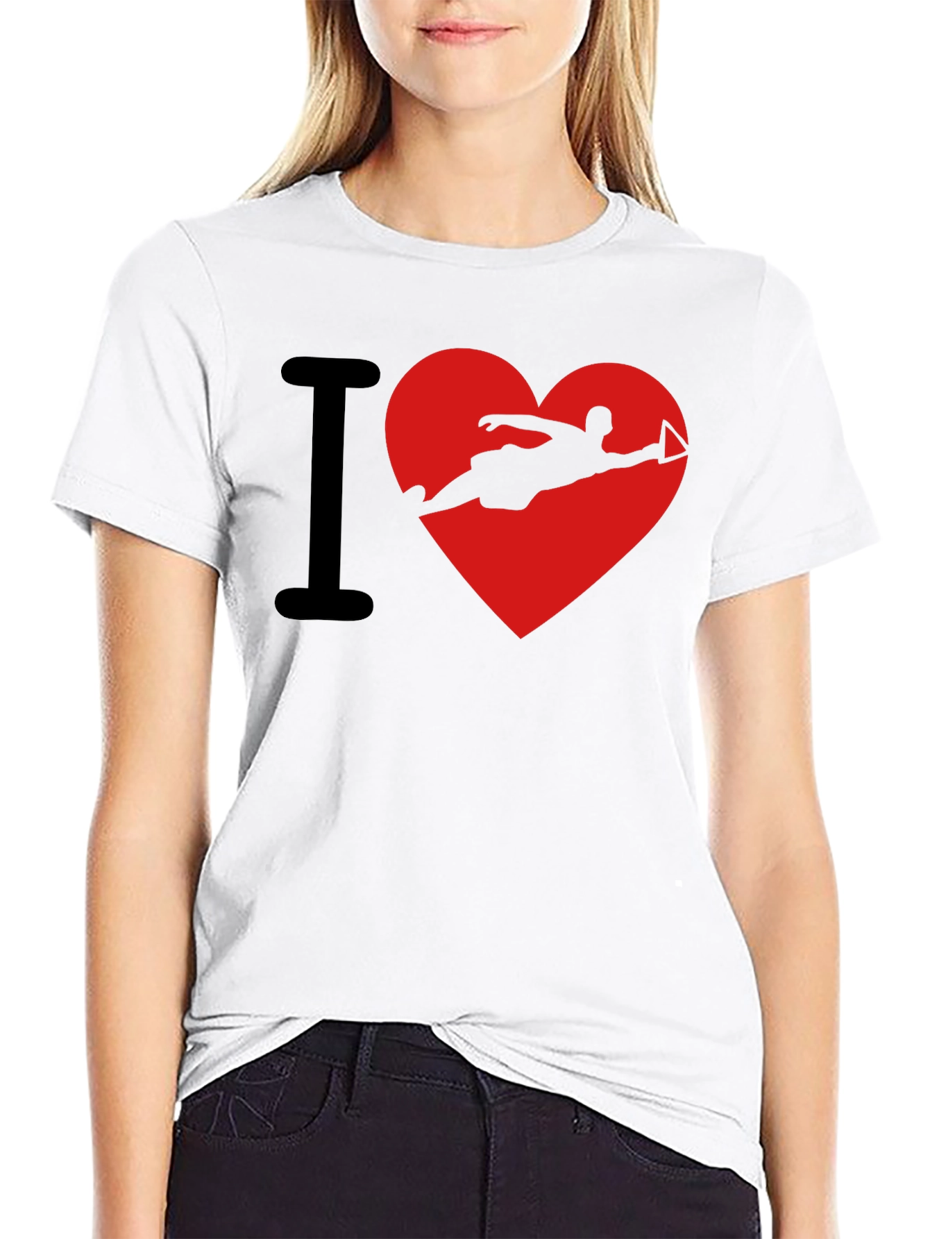 I Love Waterskiing Black T-Shirt