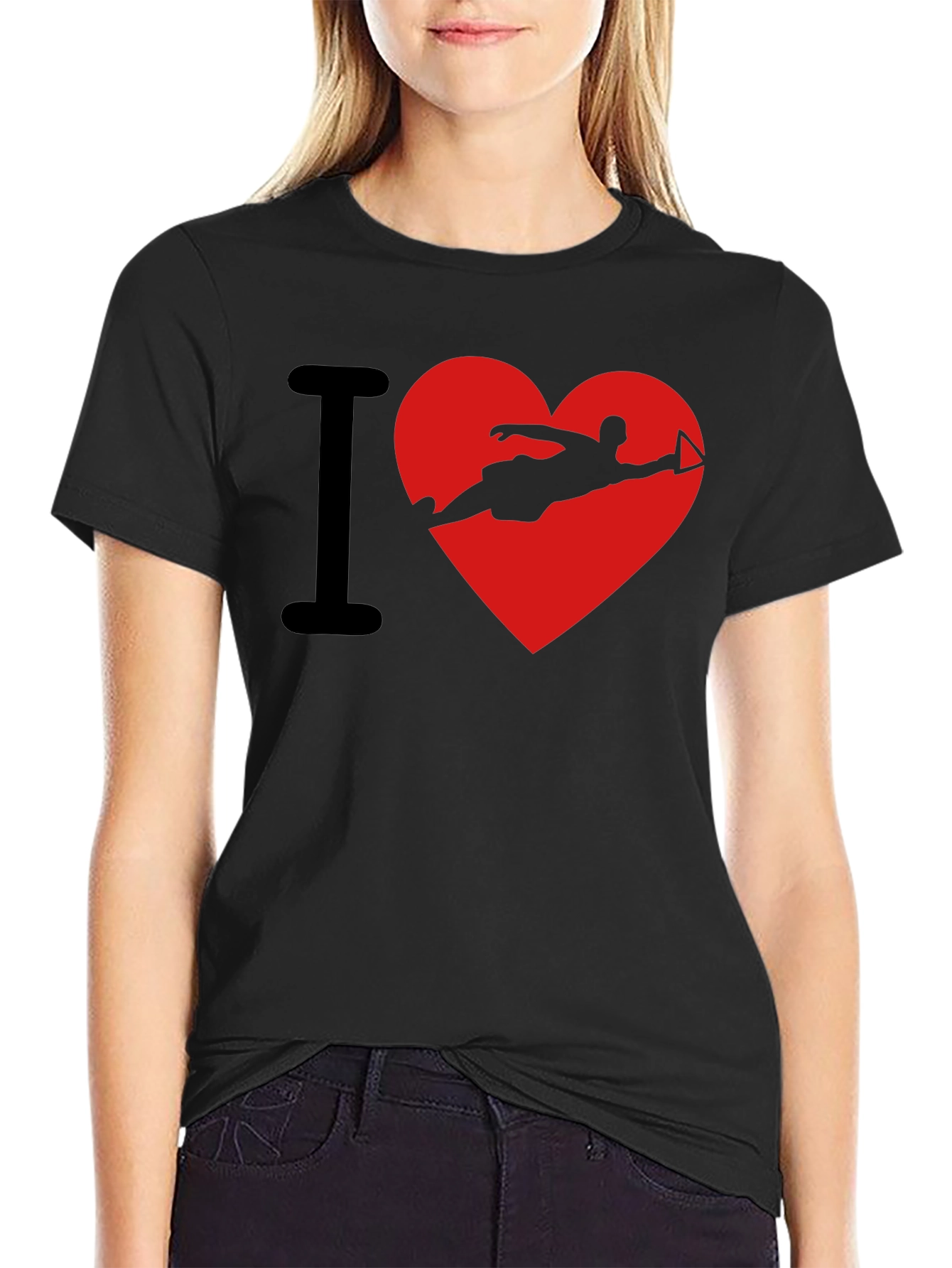 I Love Waterskiing Black T-Shirt