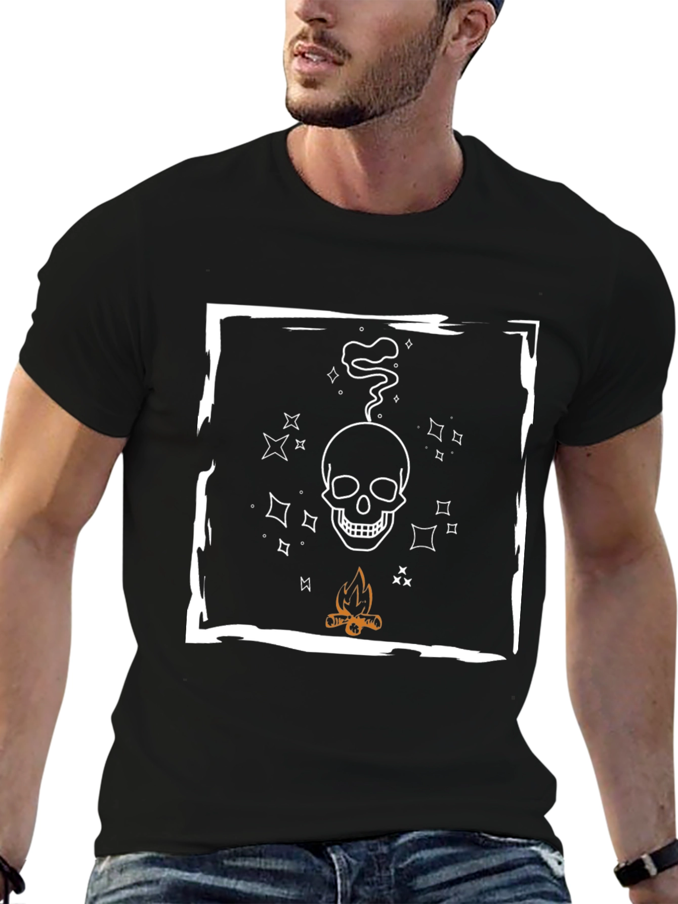 Skull & Campfire Graphic Tee - Cool Black T-Shirt