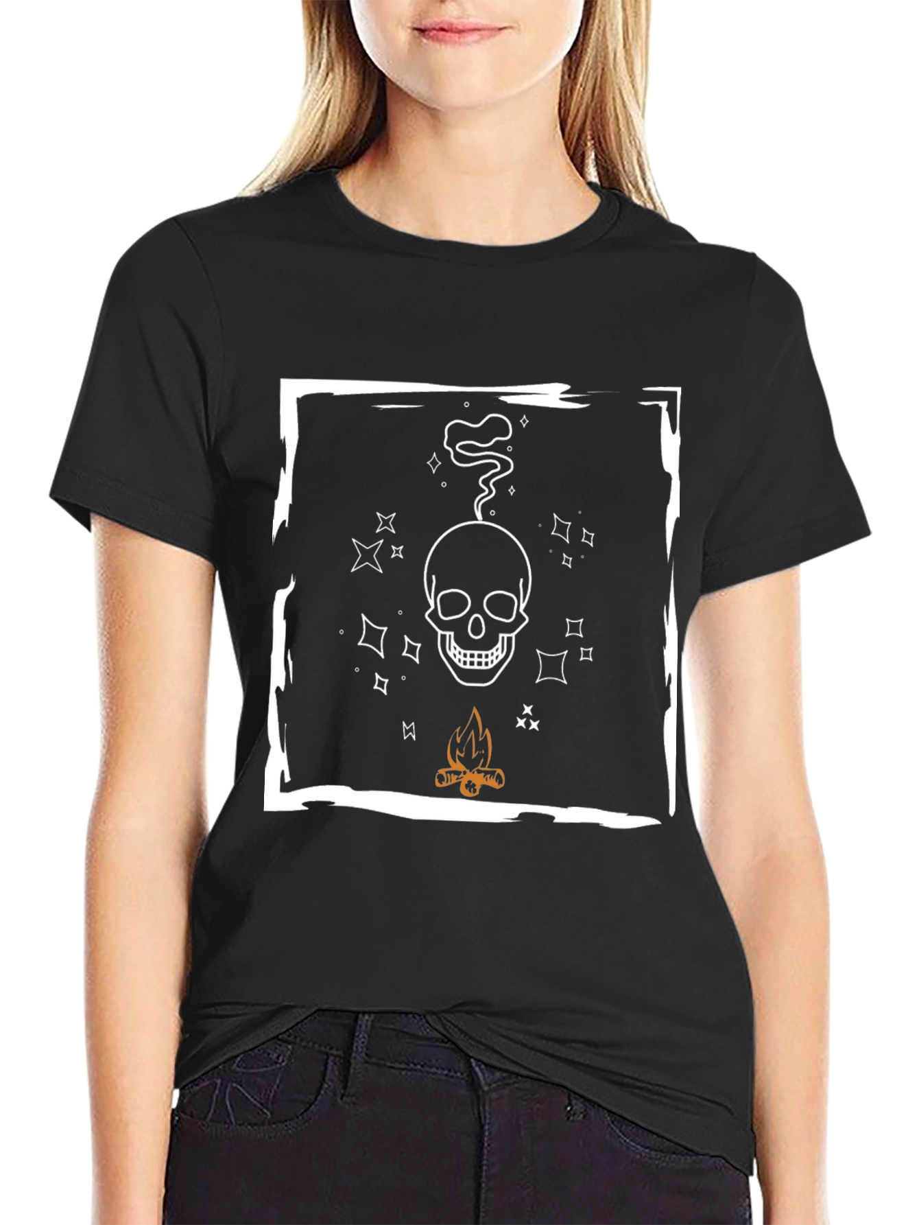 Skull & Campfire Graphic Tee - Cool Black T-Shirt