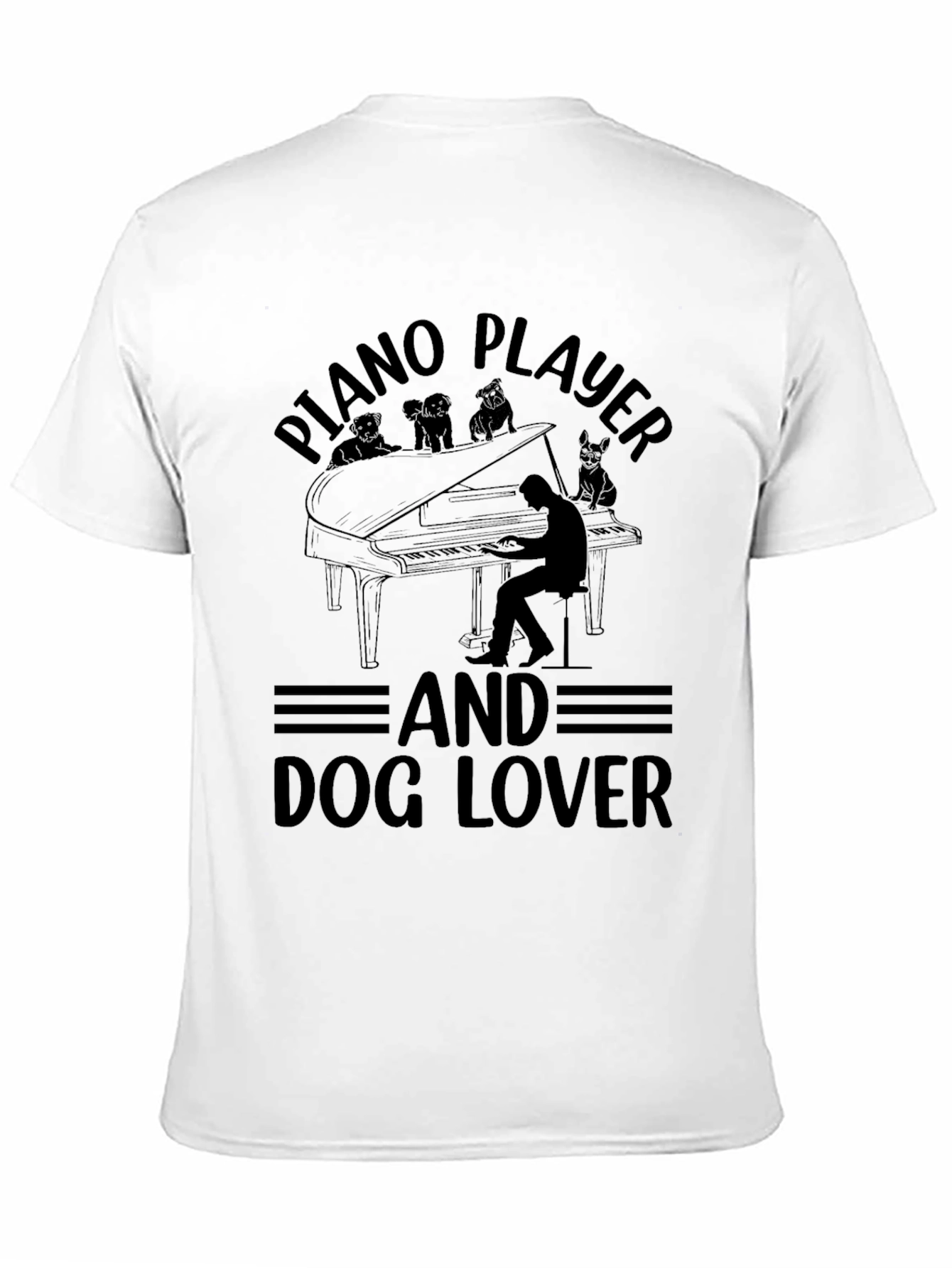 Piano Player and Dog Lover Black Graphic Tee