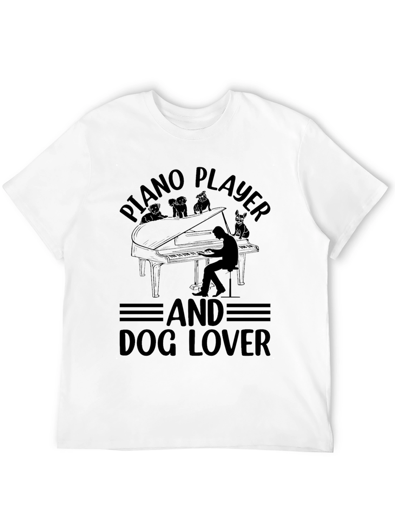 Piano Player and Dog Lover Black Graphic Tee