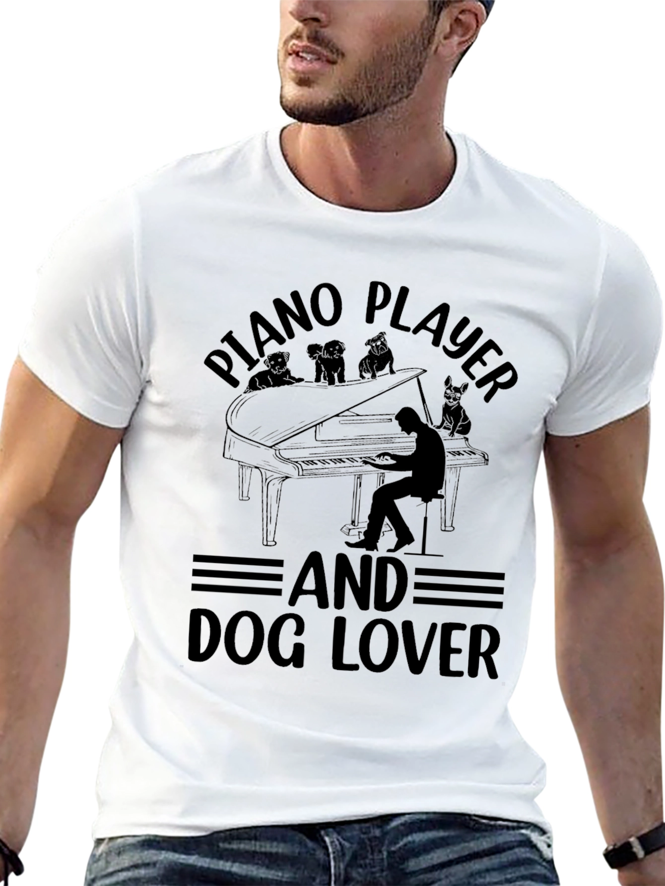 Piano Player and Dog Lover Black Graphic Tee