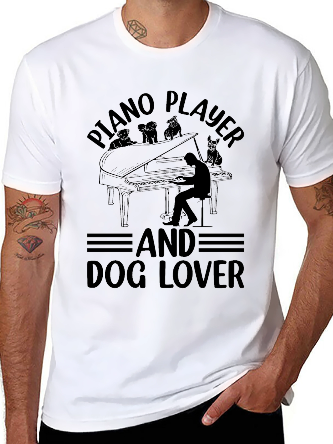 Piano Player and Dog Lover Black Graphic Tee