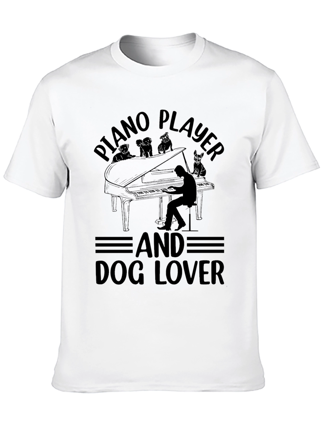Piano Player and Dog Lover Black Graphic Tee
