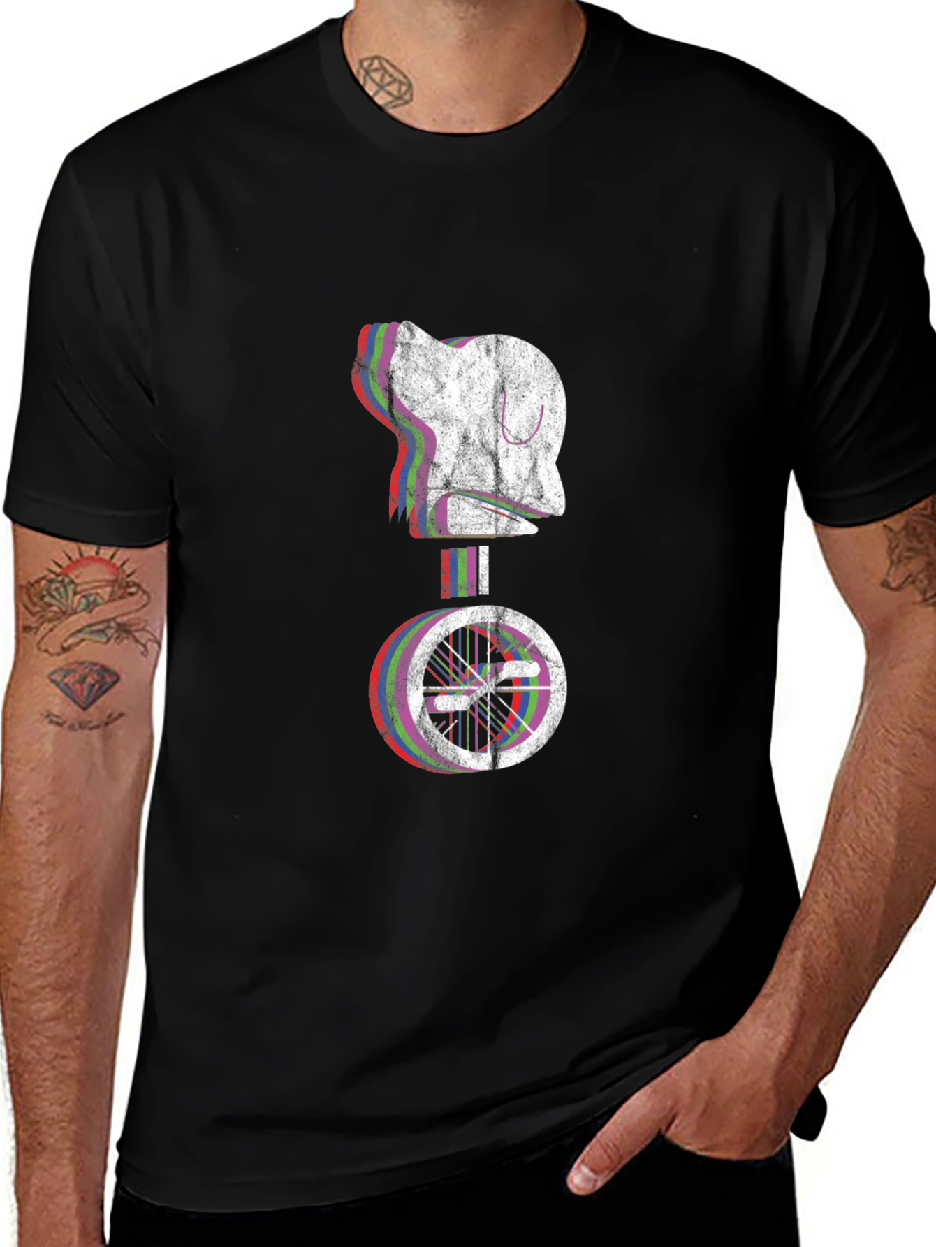 Glitch Robot Unicycle Graphic T-Shirt