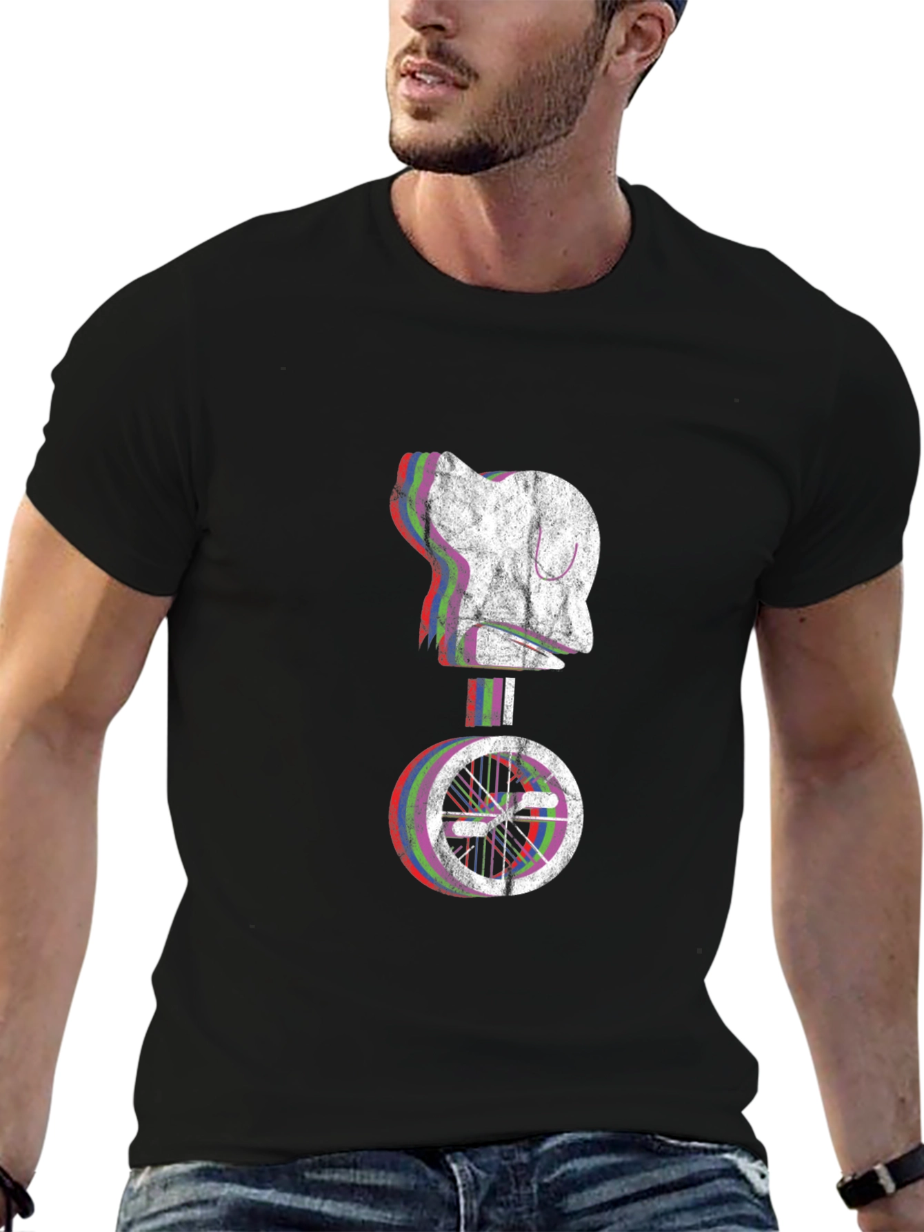 Glitch Robot Unicycle Graphic T-Shirt