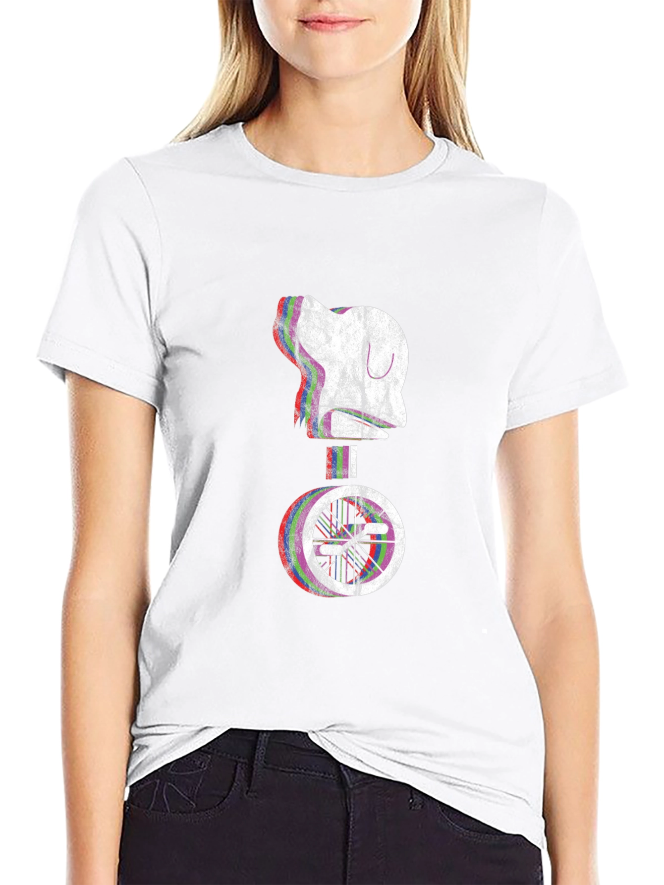 Glitch Robot Unicycle Graphic T-Shirt