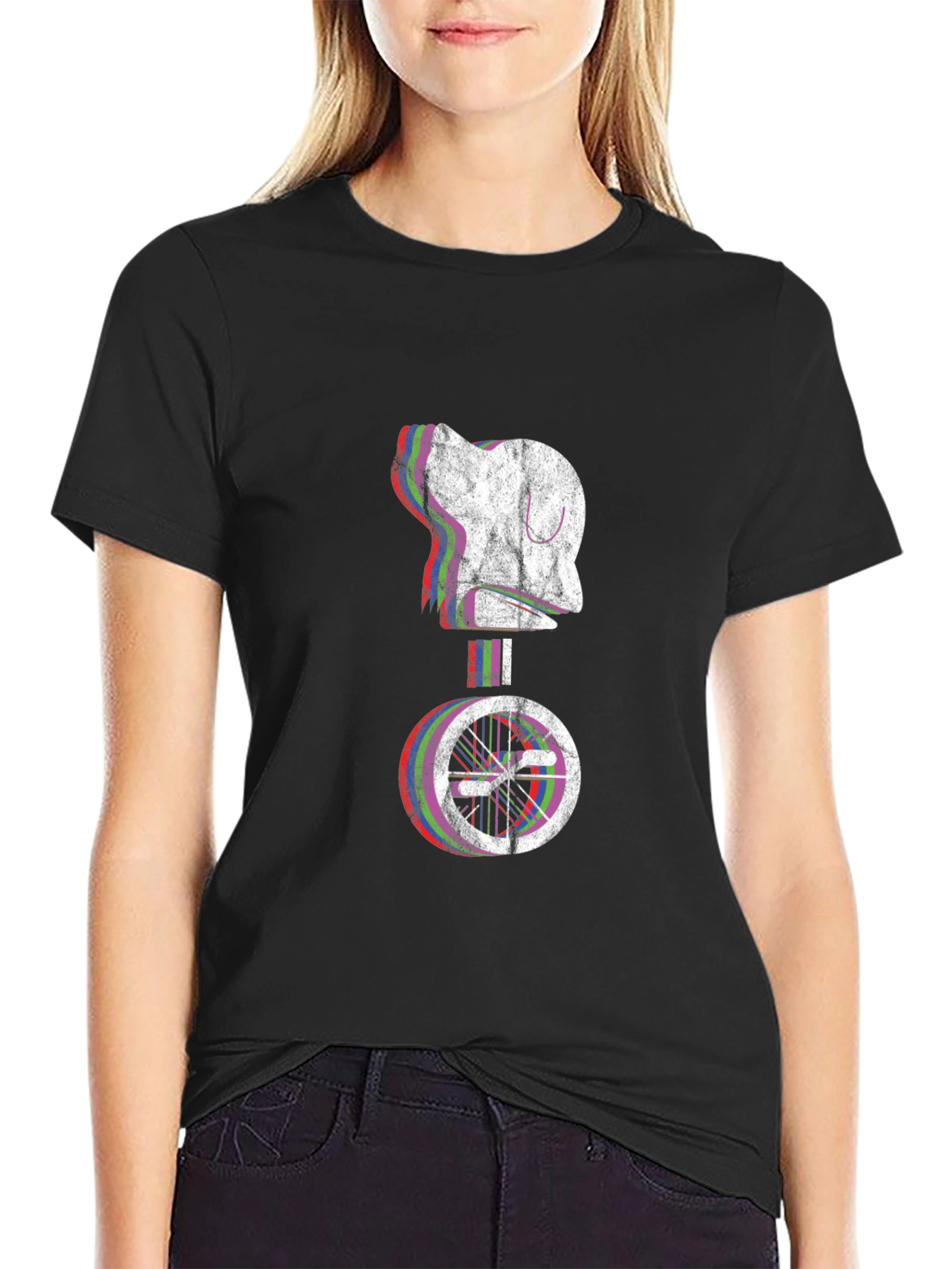 Glitch Robot Unicycle Graphic T-Shirt