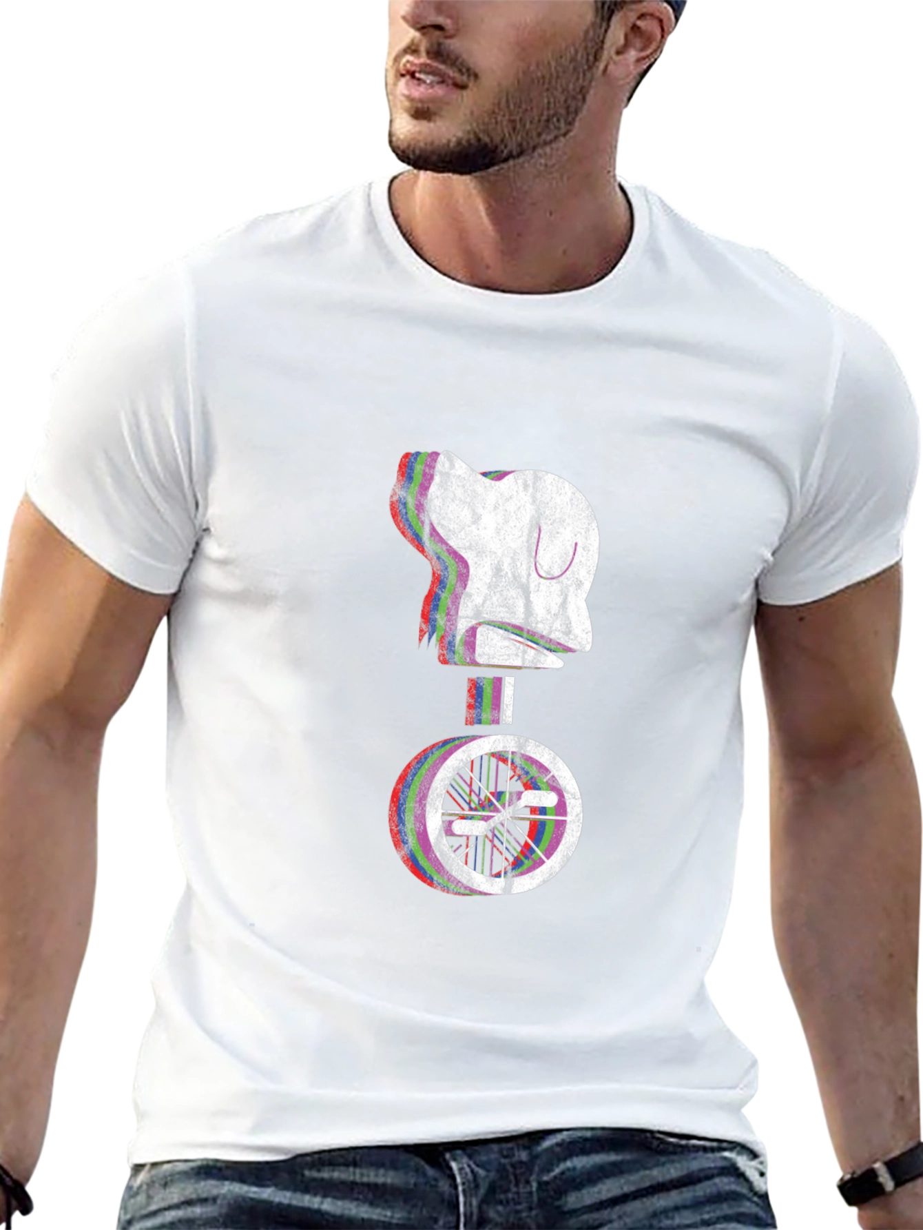 Glitch Robot Unicycle Graphic T-Shirt