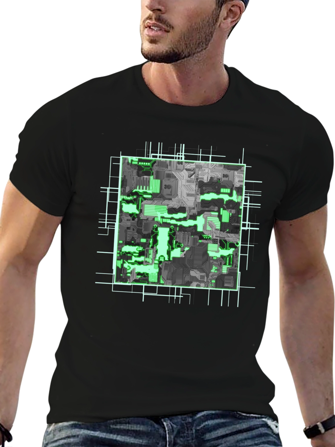Cyber Circuit Board Graphic Tee - Futuristic Style