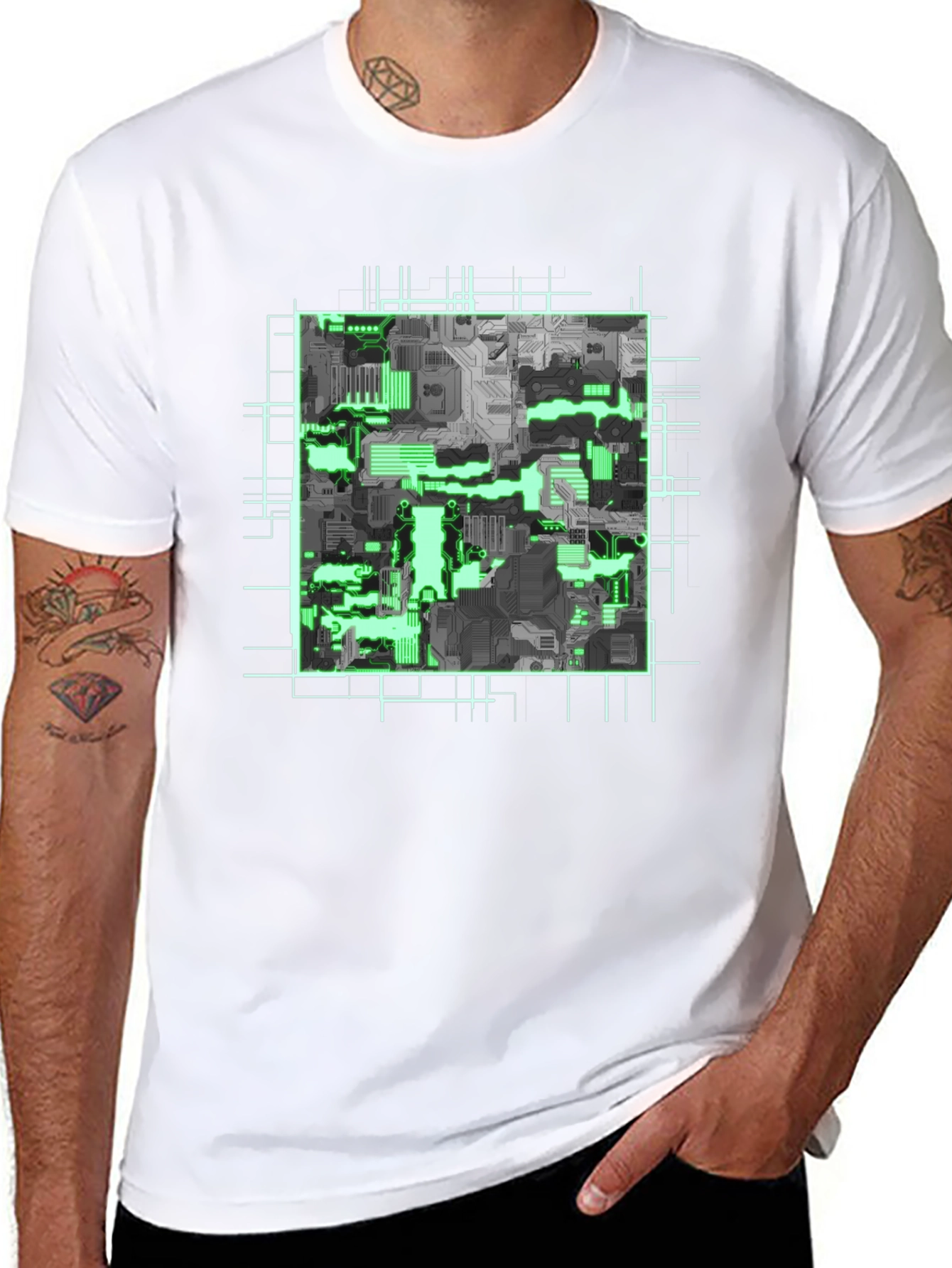 Cyber Circuit Board Graphic Tee - Futuristic Style
