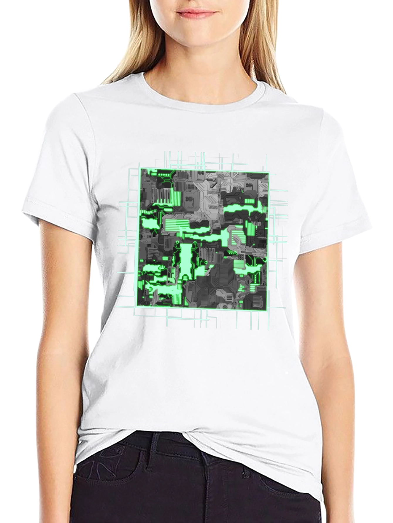 Cyber Circuit Board Graphic Tee - Futuristic Style
