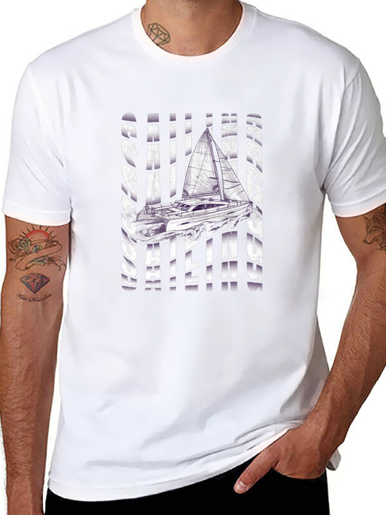 Sailing Graphic T-Shirt - Black Crew Neck