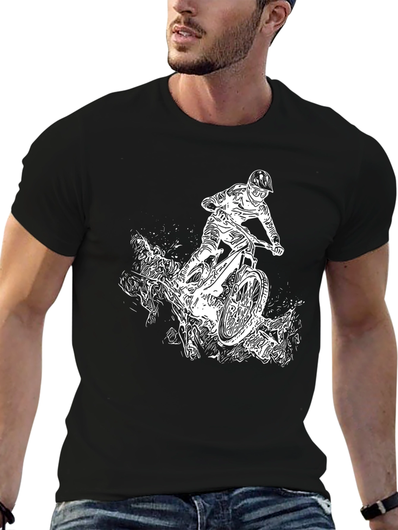 Mountain Bike Graphic Tee - Black Cotton T-Shirt