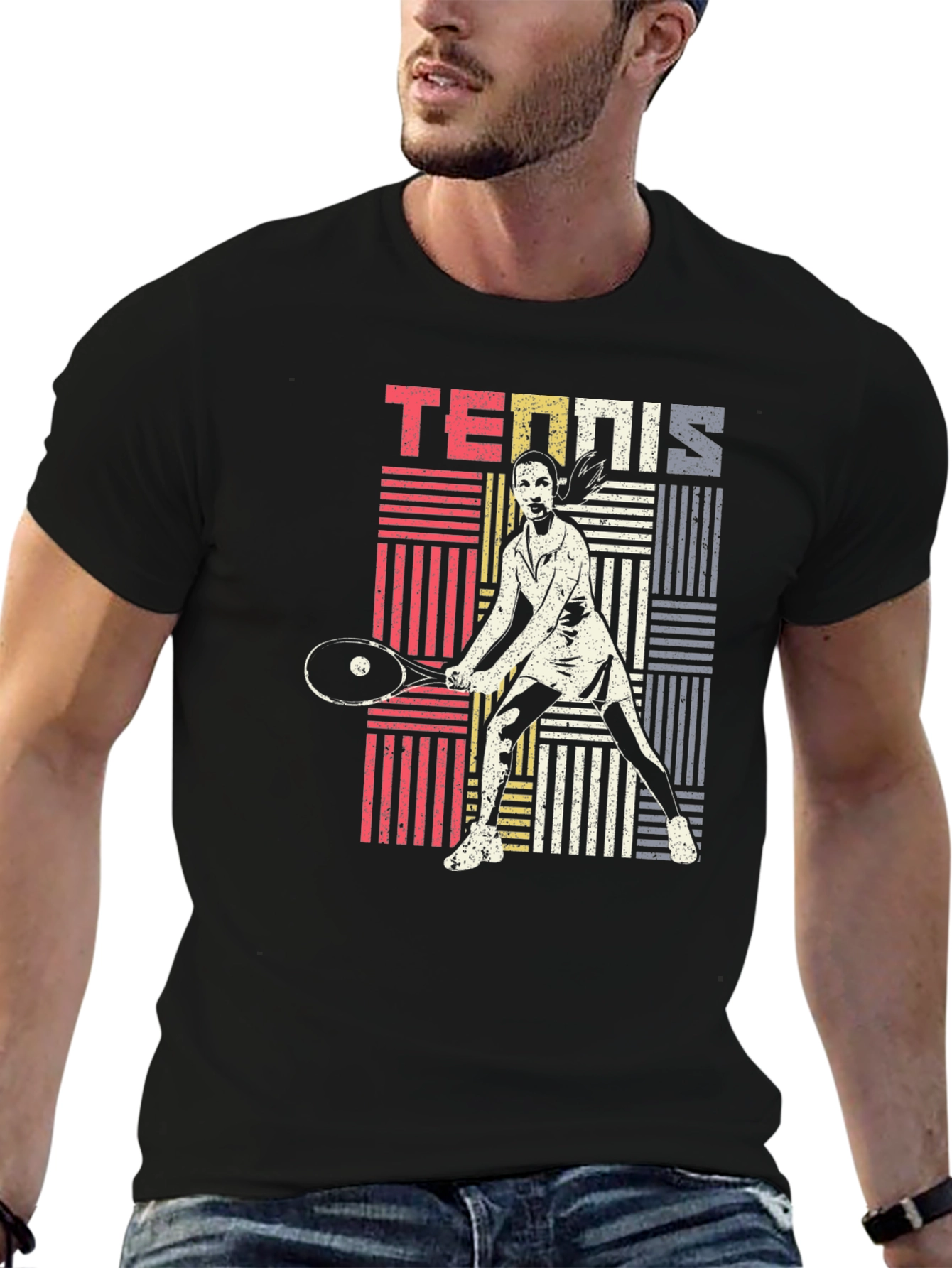 Retro Tennis Player Graphic T-Shirt