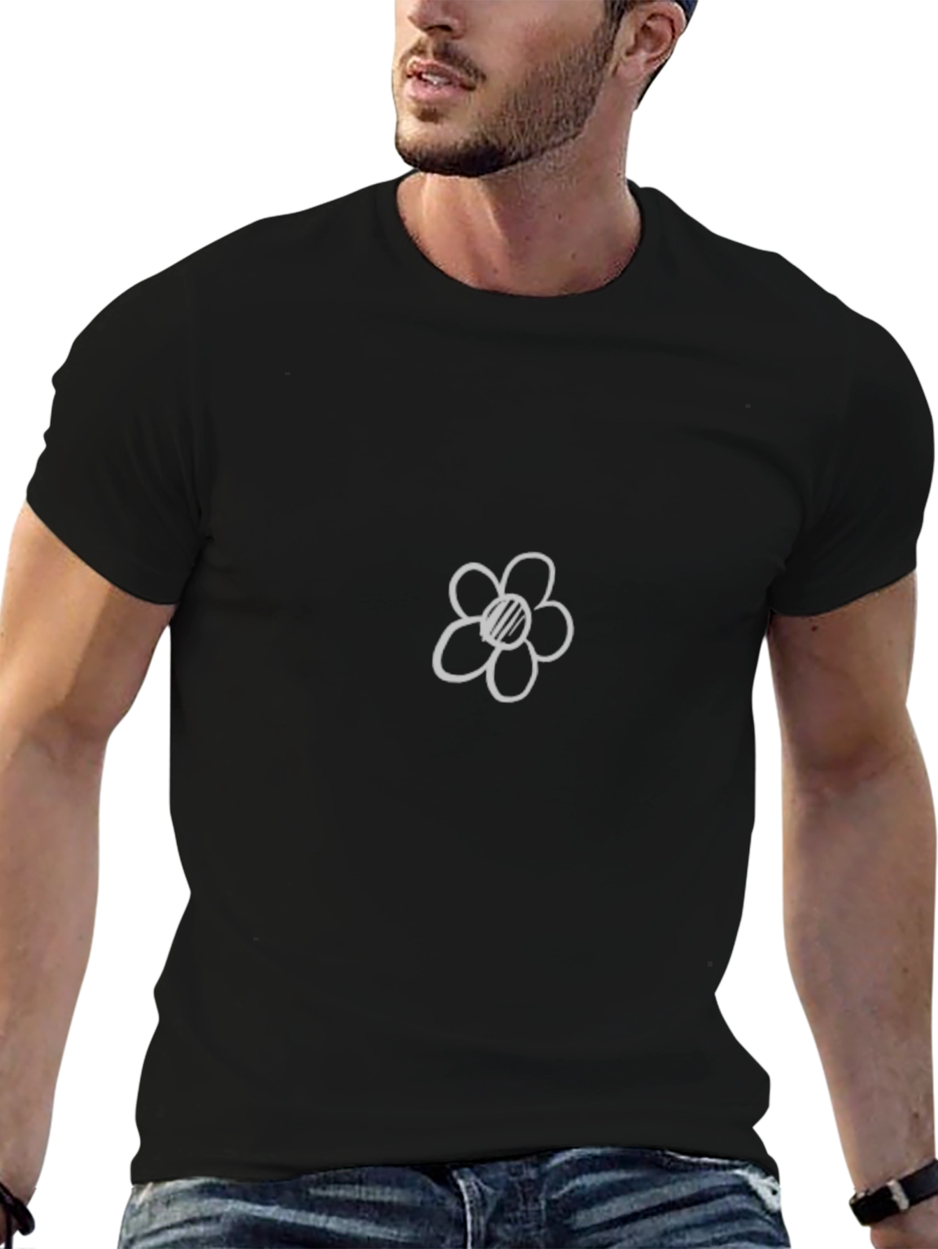 Minimalist Flower Graphic Black T-Shirt