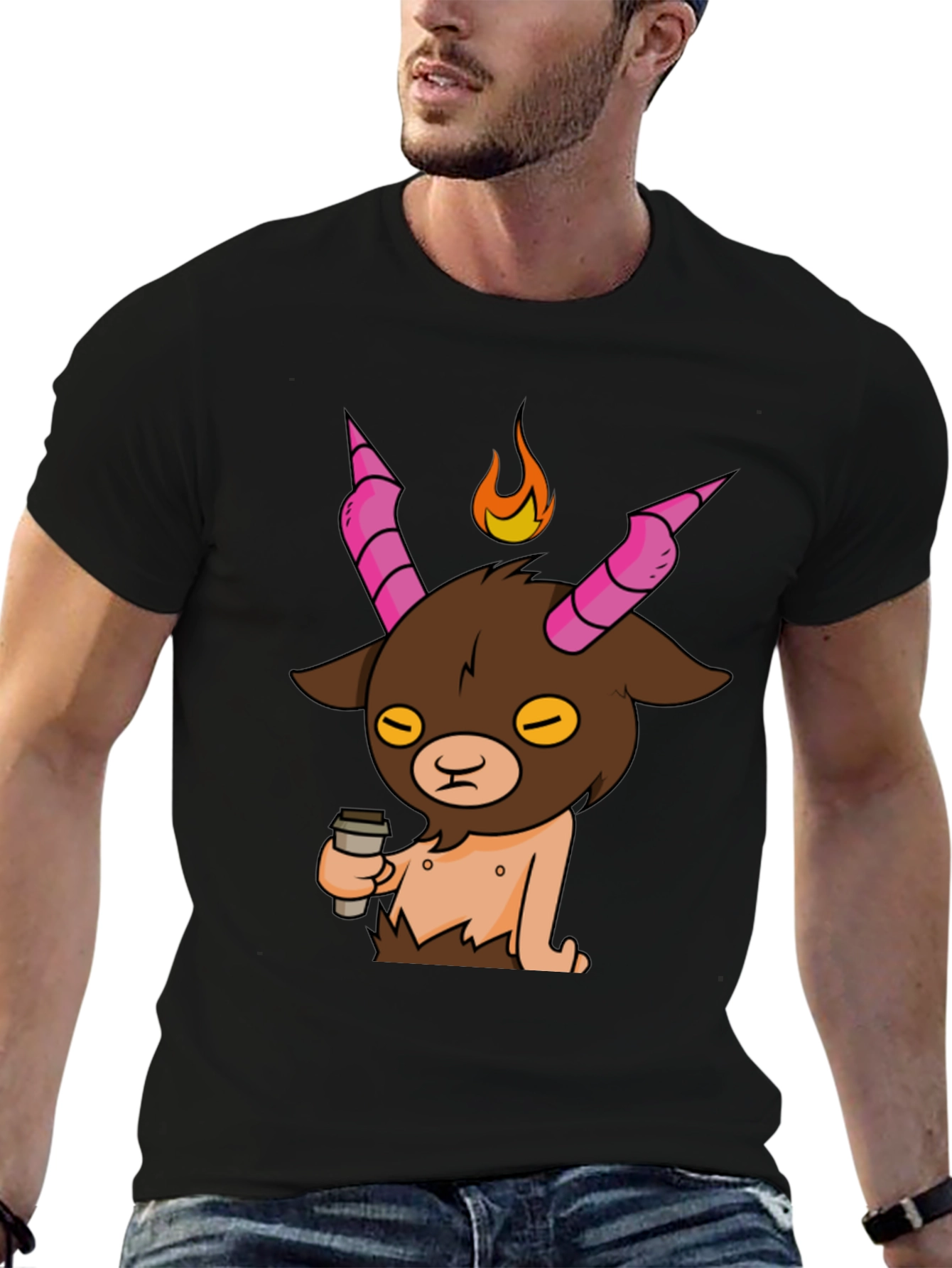 Funny Baphomet Coffee T-Shirt - Mens Black Tee