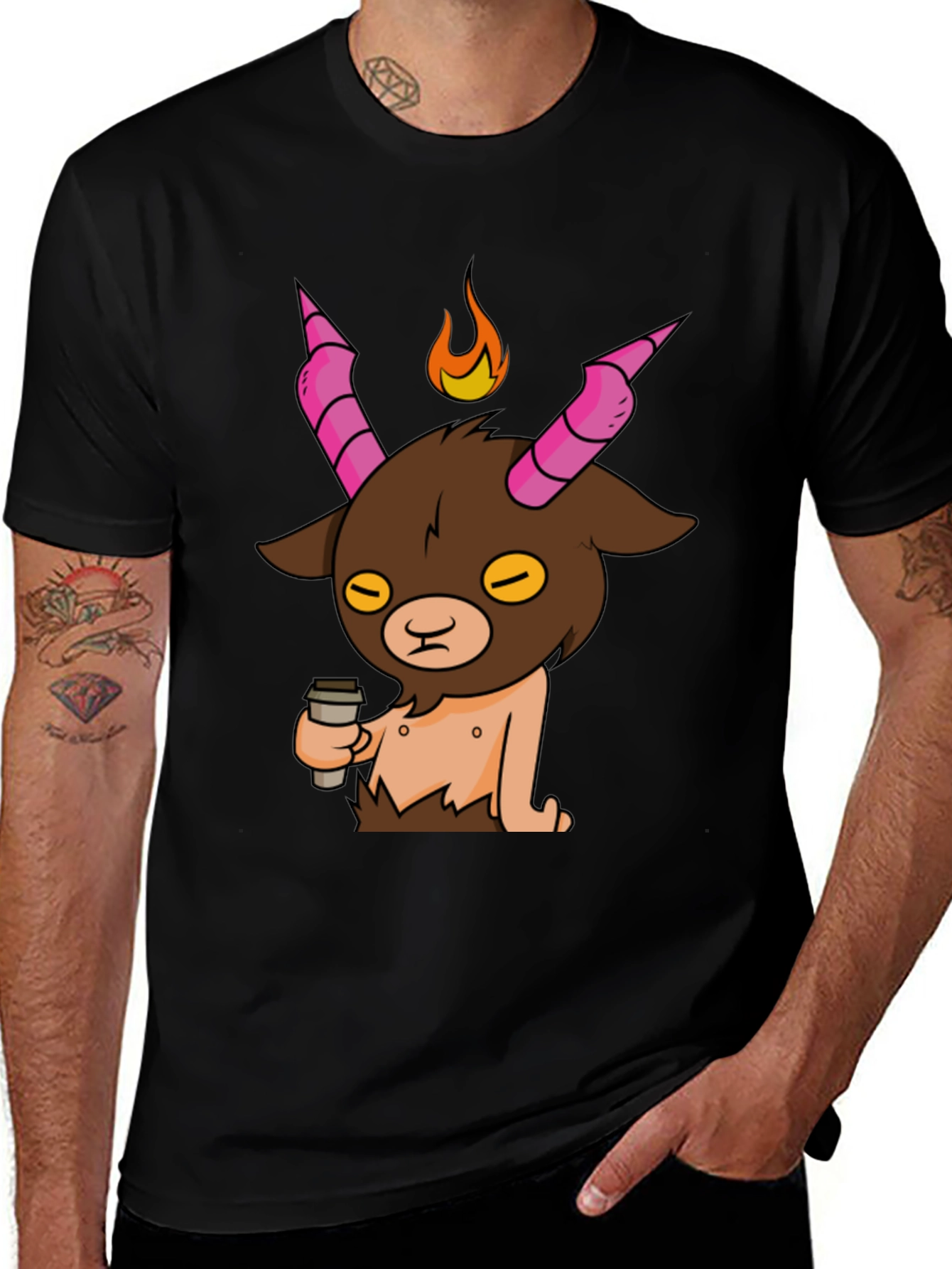 Funny Baphomet Coffee T-Shirt - Mens Black Tee