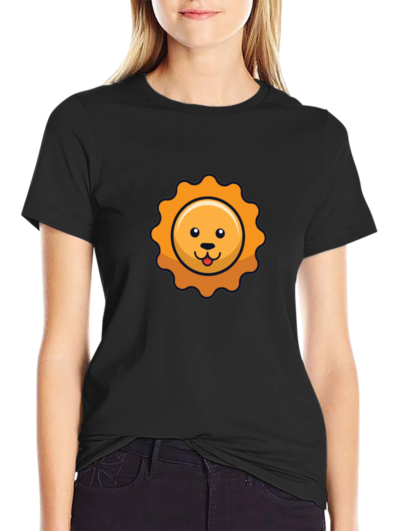 Cute Cartoon Sun Graphic Black T-Shirt