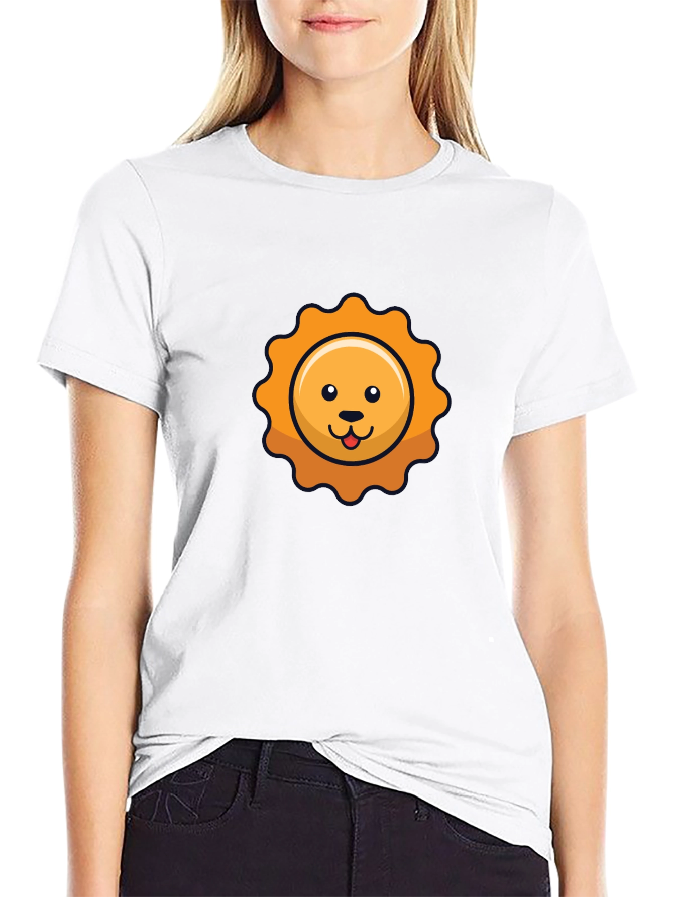 Cute Cartoon Sun Graphic Black T-Shirt