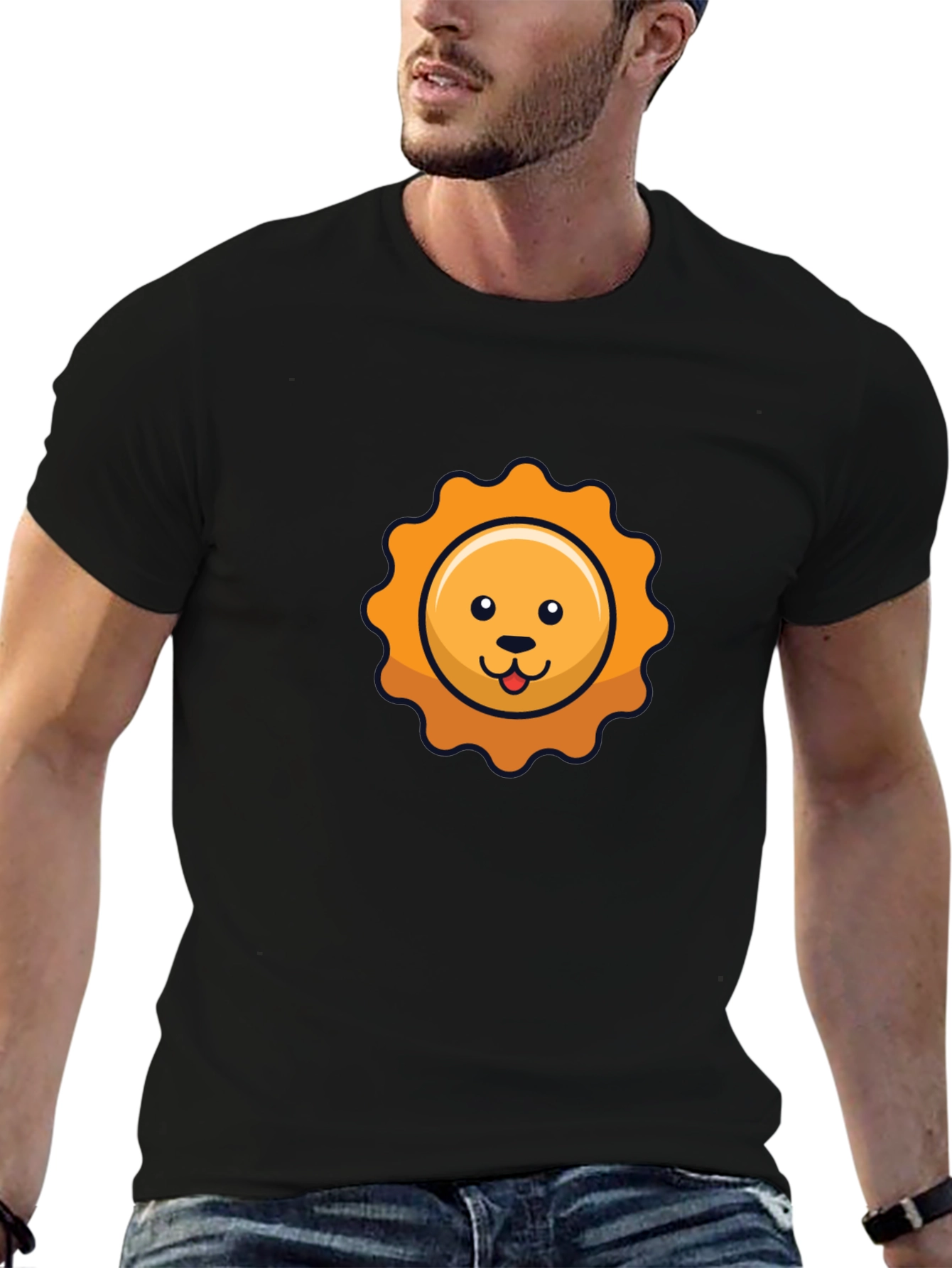 Cute Cartoon Sun Graphic Black T-Shirt