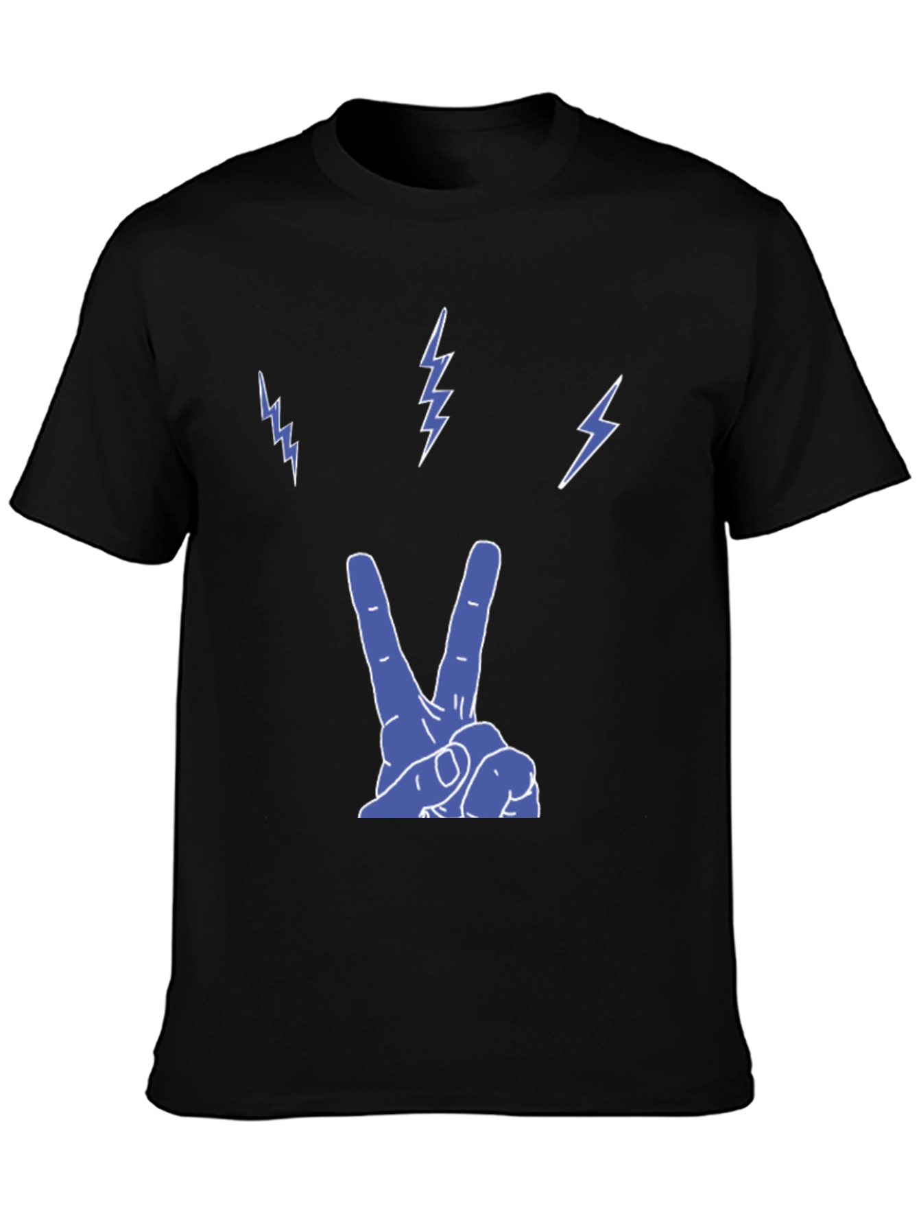 Peace and Lightning Black Graphic T-Shirt