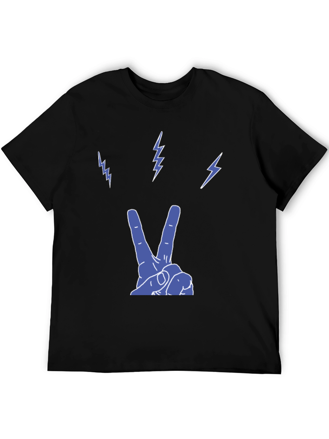 Peace and Lightning Black Graphic T-Shirt