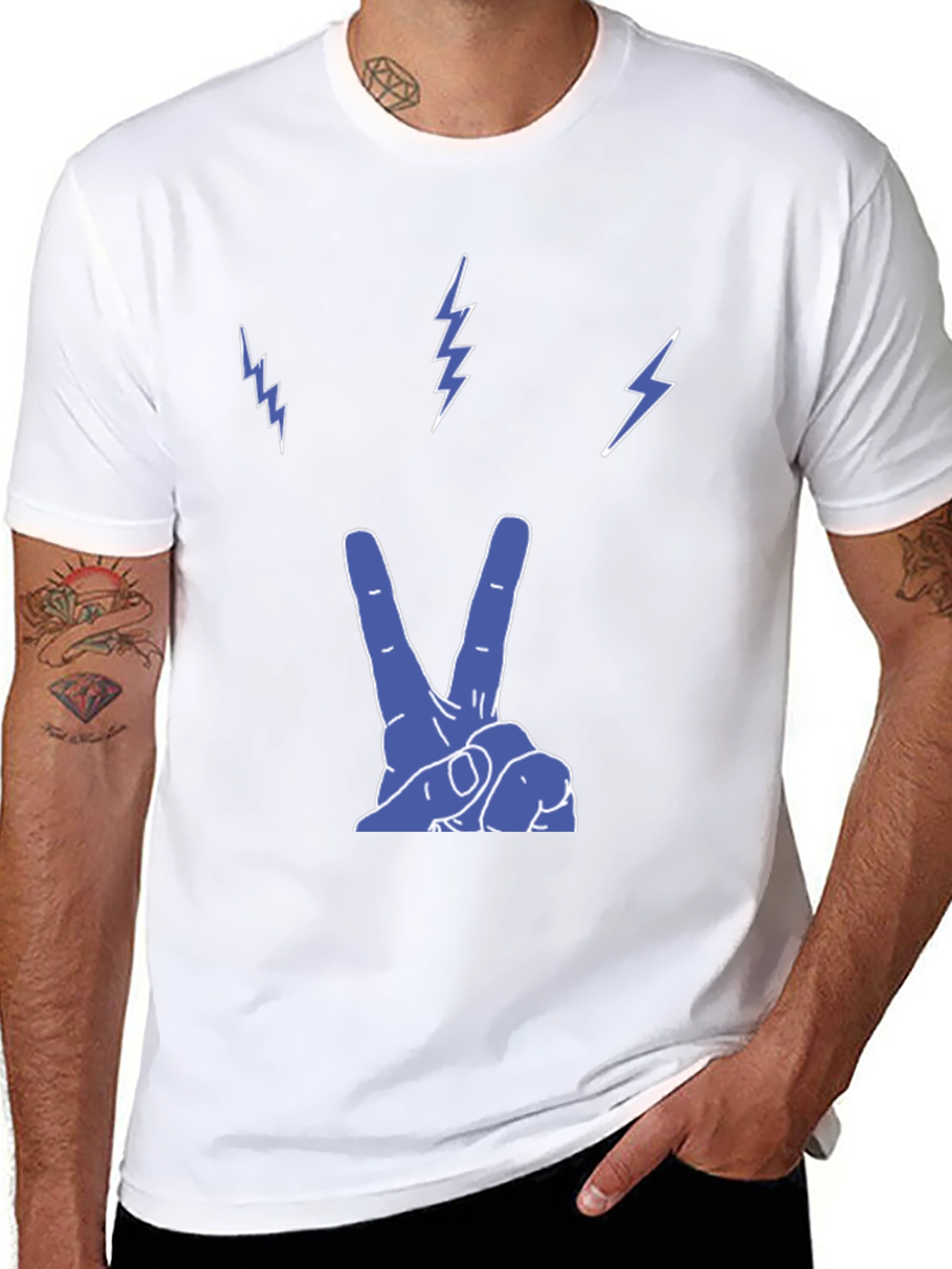 Peace and Lightning Black Graphic T-Shirt