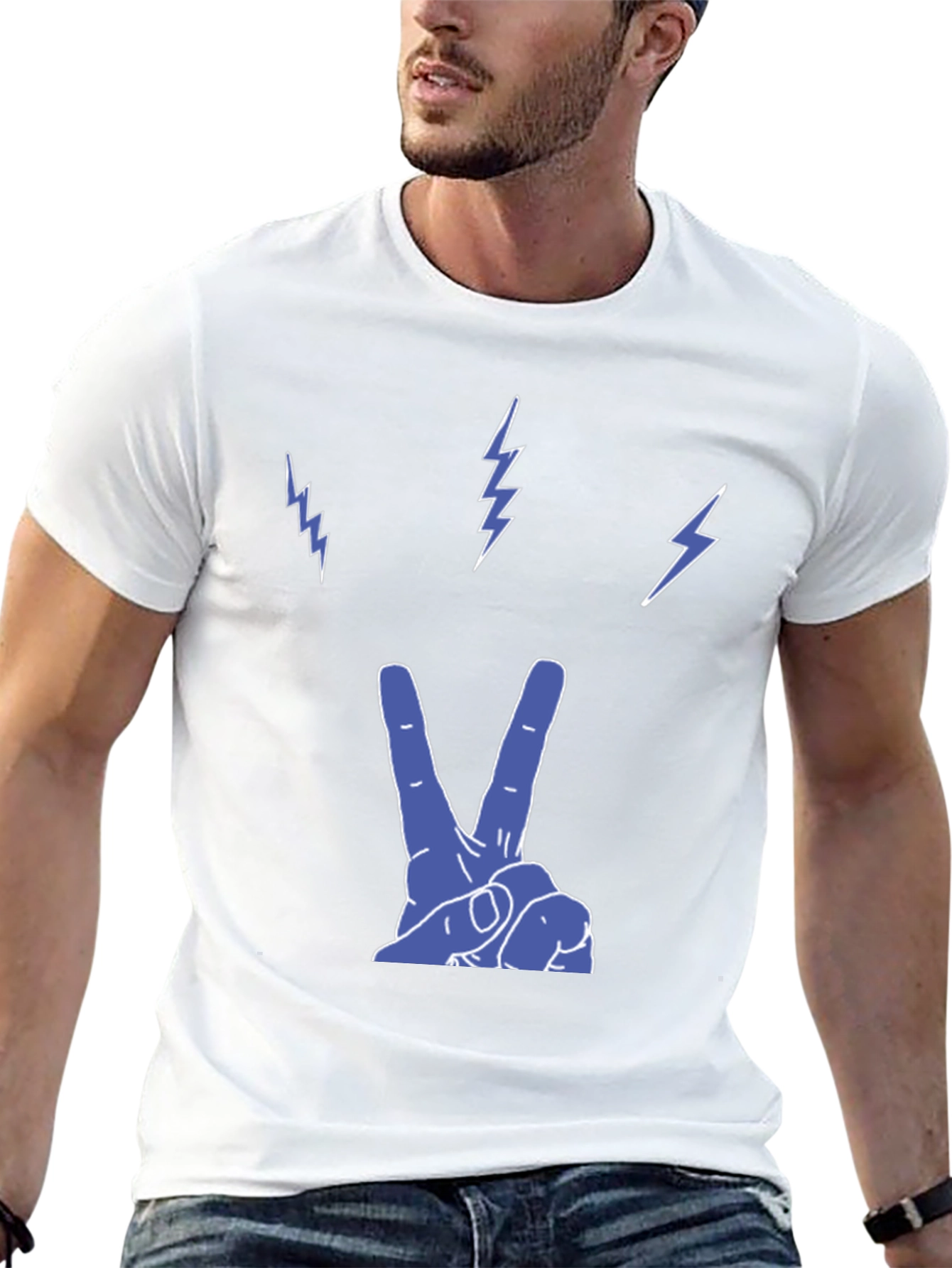 Peace and Lightning Black Graphic T-Shirt