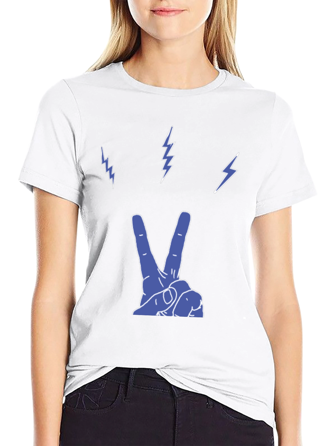 Peace and Lightning Black Graphic T-Shirt