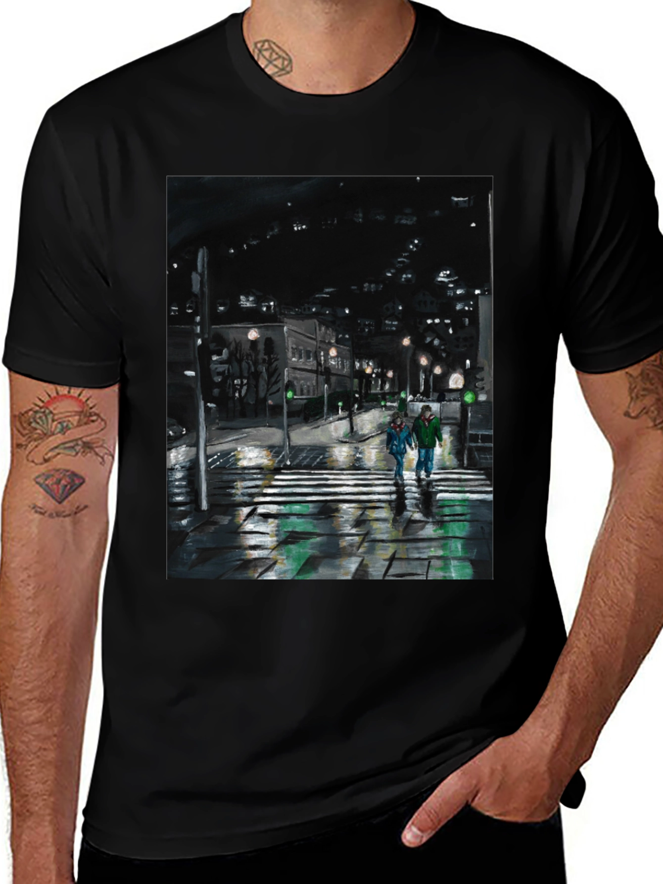 Night City Crossing Graphic Tee - Black