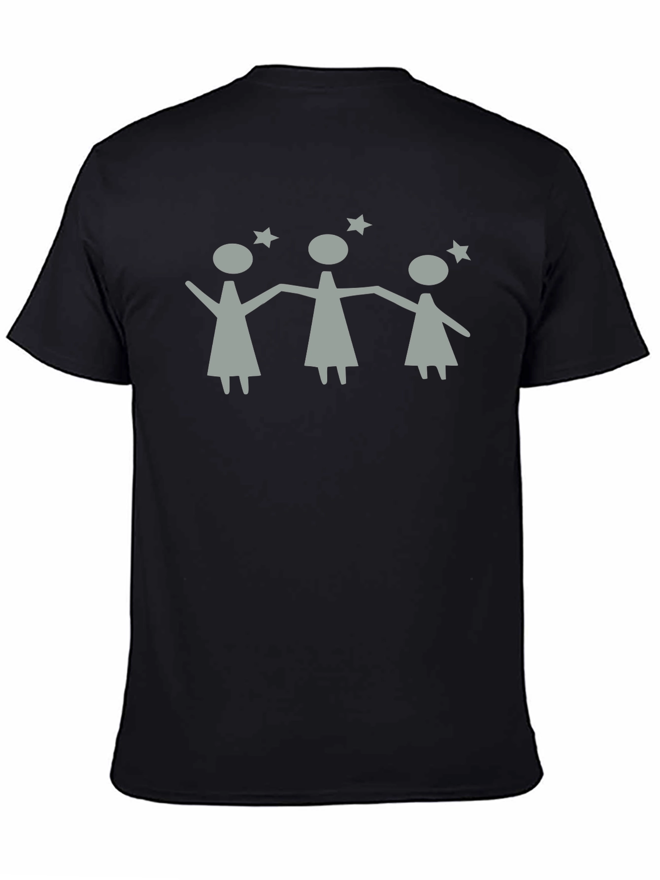 Stick Figure Women Stars Black T-Shirt