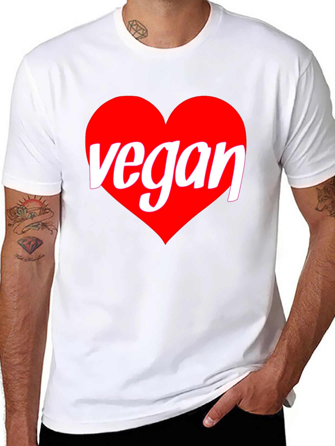 Vegan Heart Graphic T-Shirt - Black Crew Neck Tee