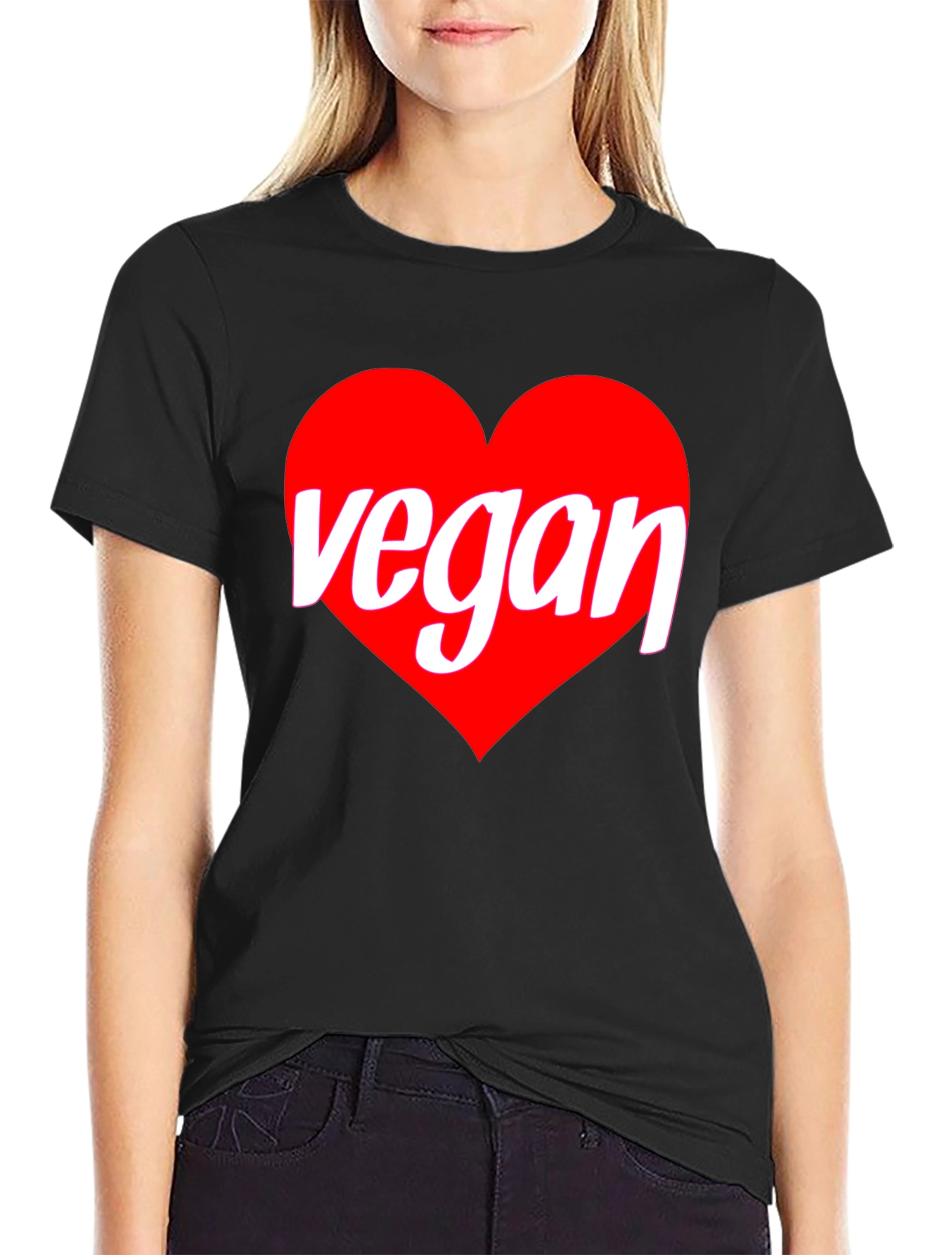 Vegan Heart Graphic T-Shirt - Black Crew Neck Tee