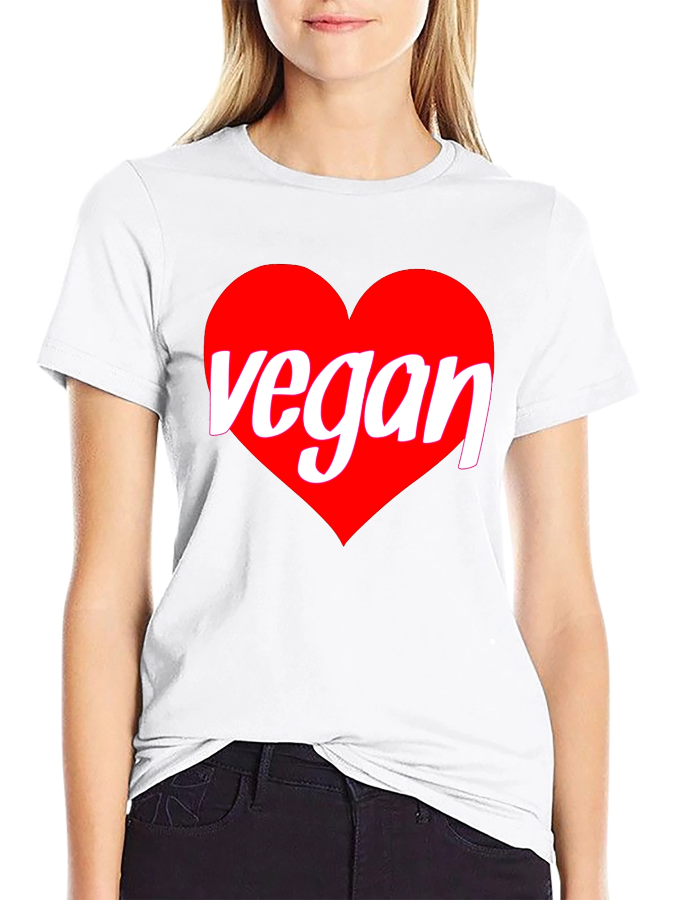 Vegan Heart Graphic T-Shirt - Black Crew Neck Tee
