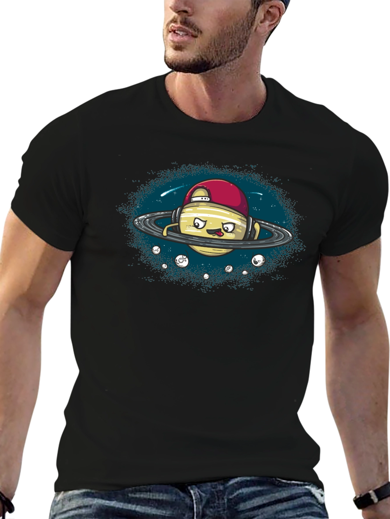 Cool Planet Graphic Tee - Black Cotton T-Shirt