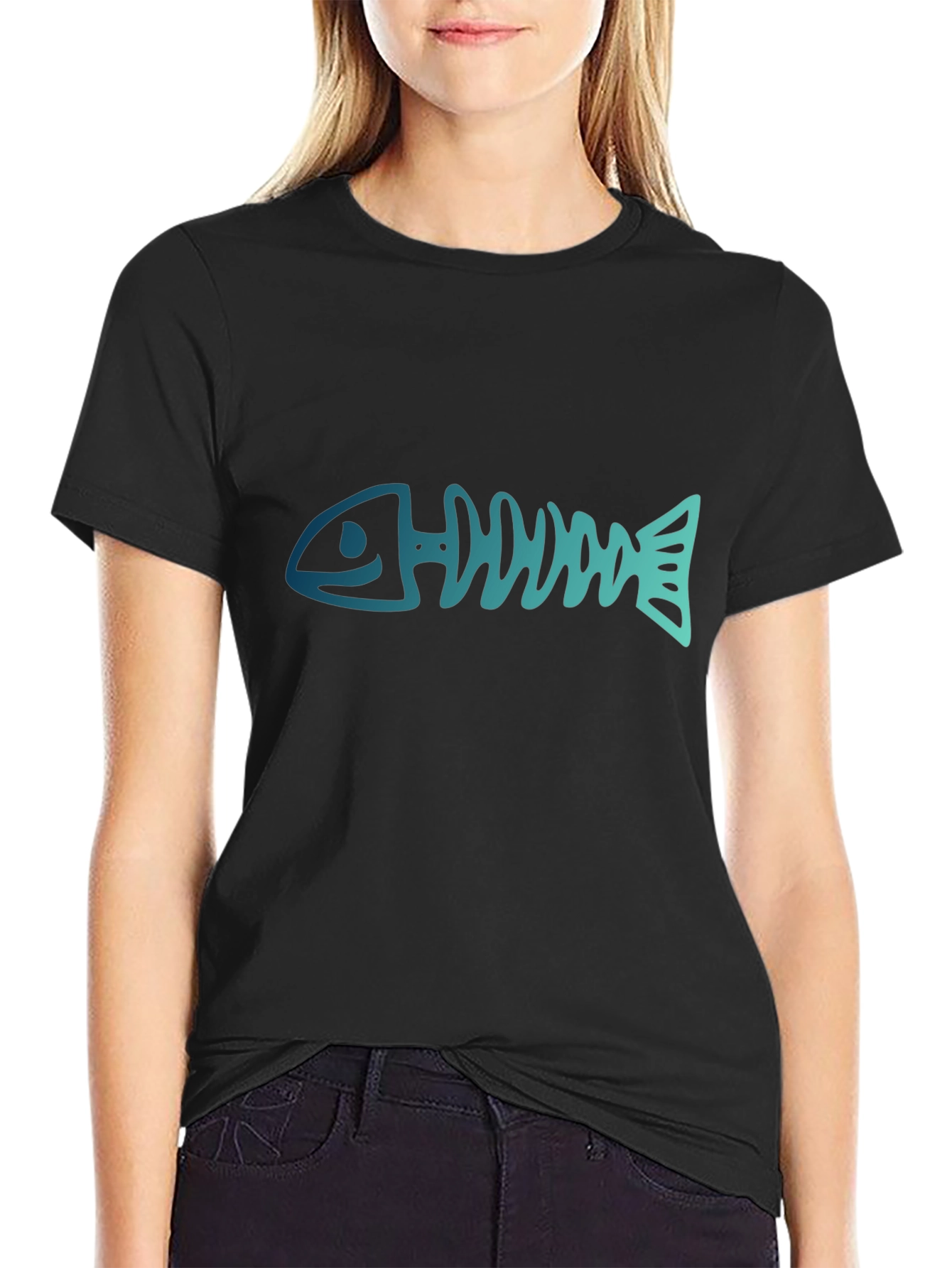 Fishbone Graphic Black Tee - Casual Style