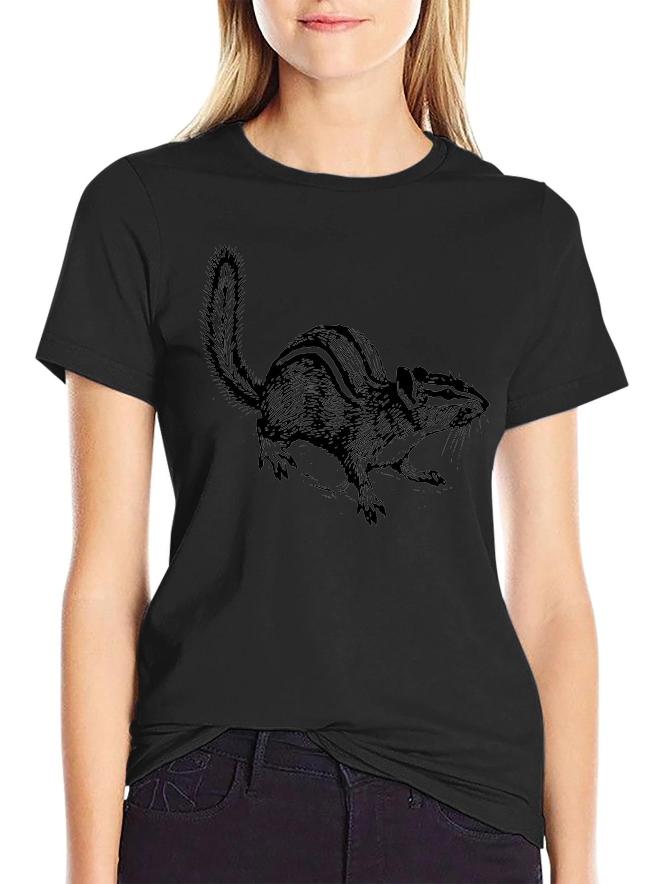 Chipmunk Graphic Tee - Black Cotton Comfort