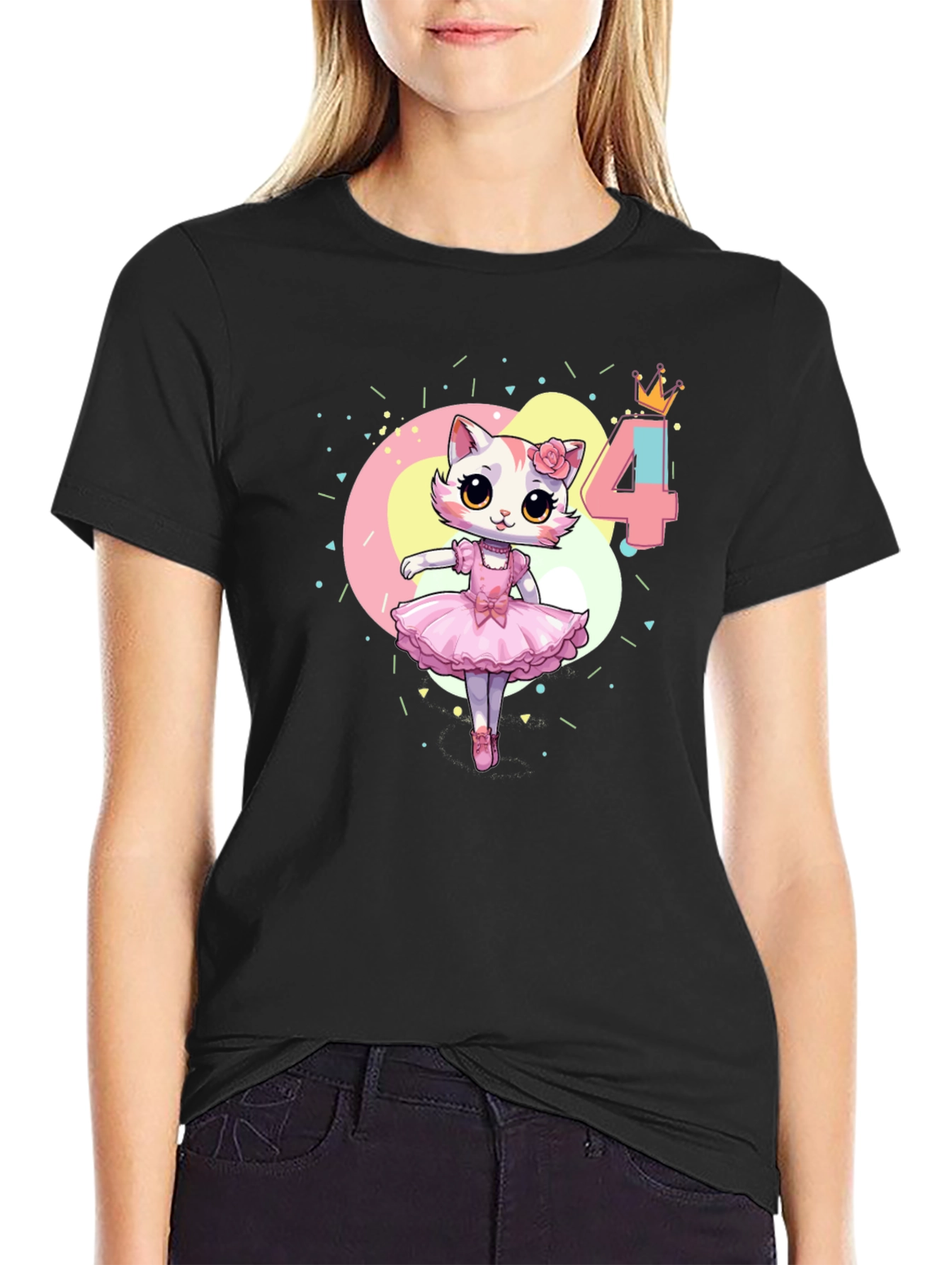 Cat Ballerina 4th Birthday T-Shirt