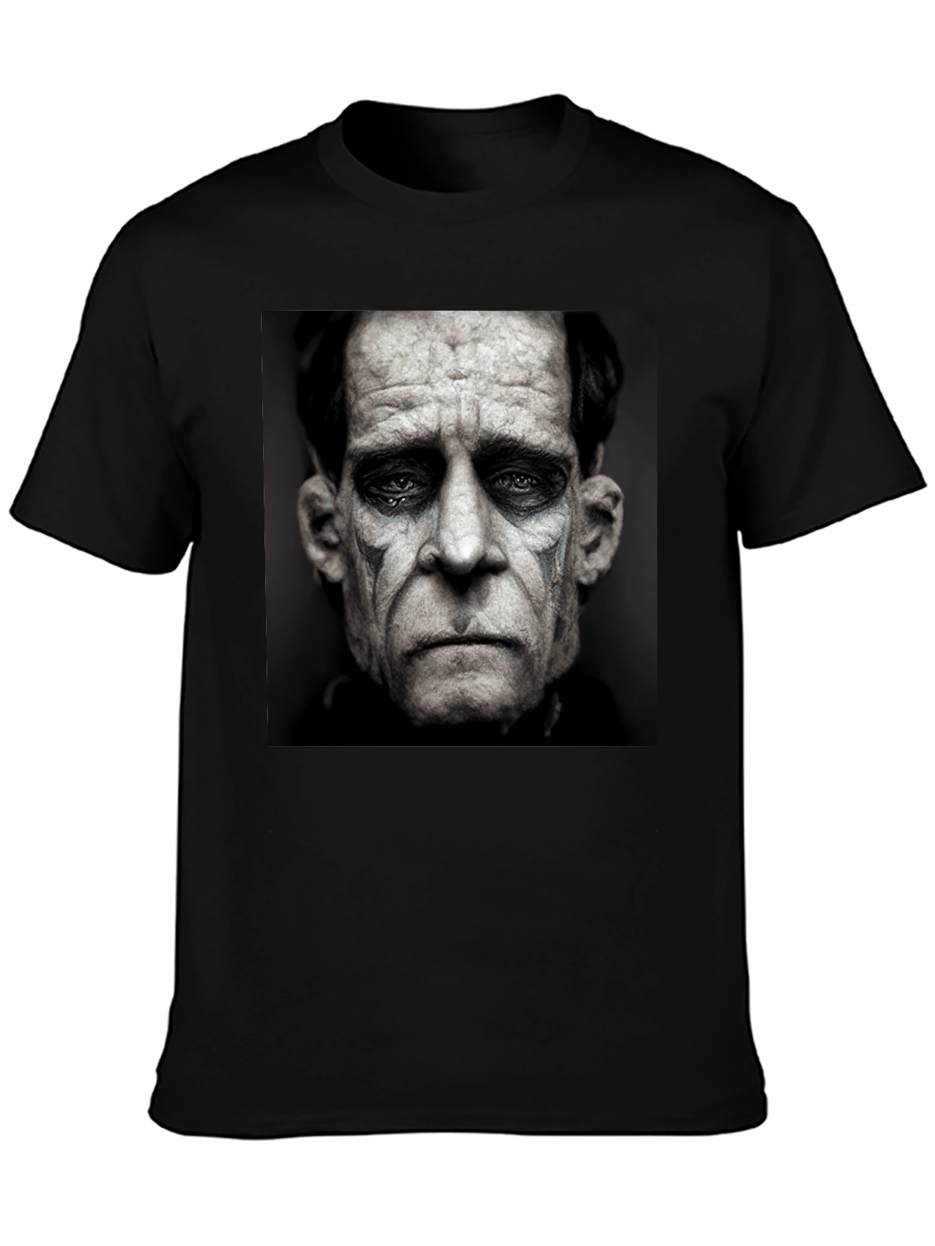Black T-Shirt with Sad Clown Face Graphic