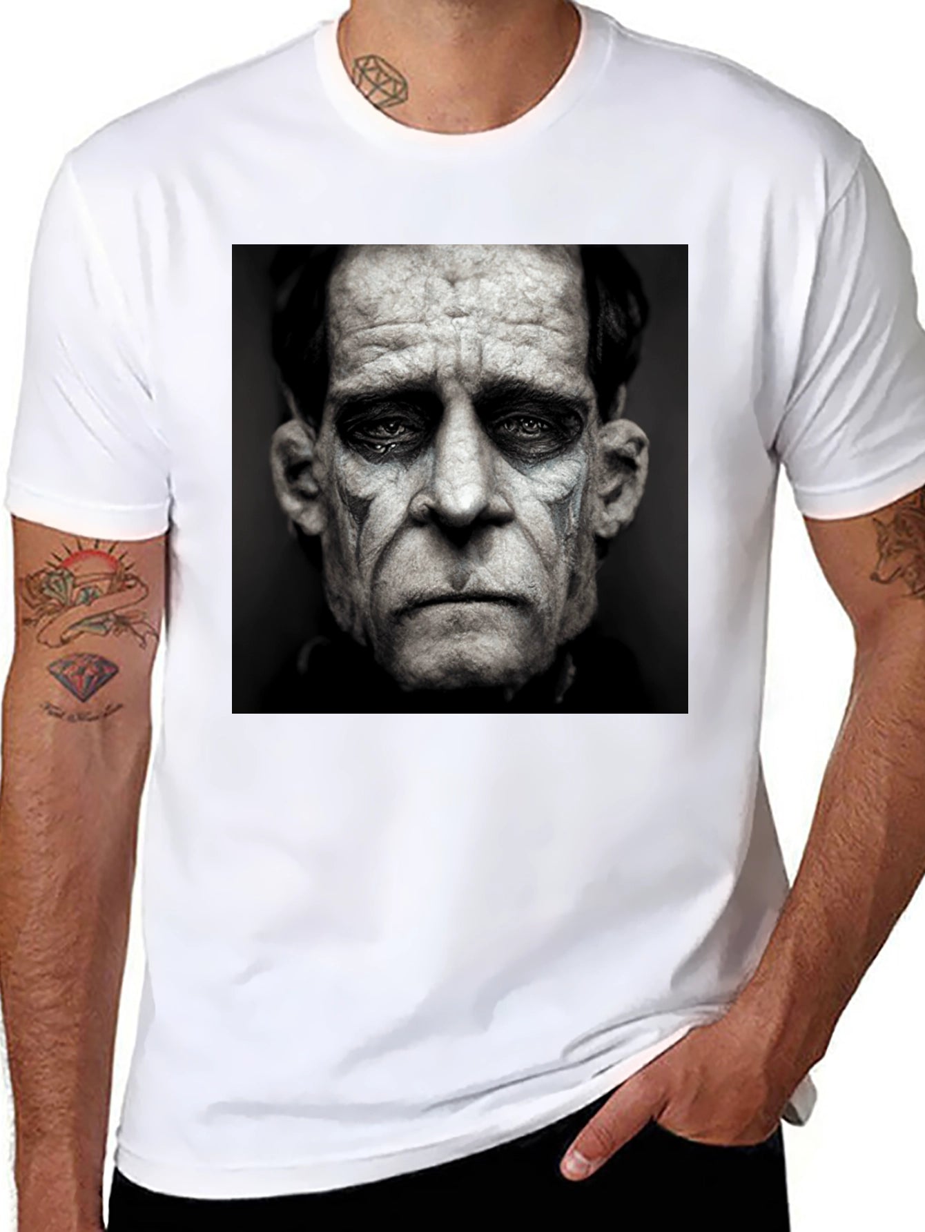 Black T-Shirt with Sad Clown Face Graphic