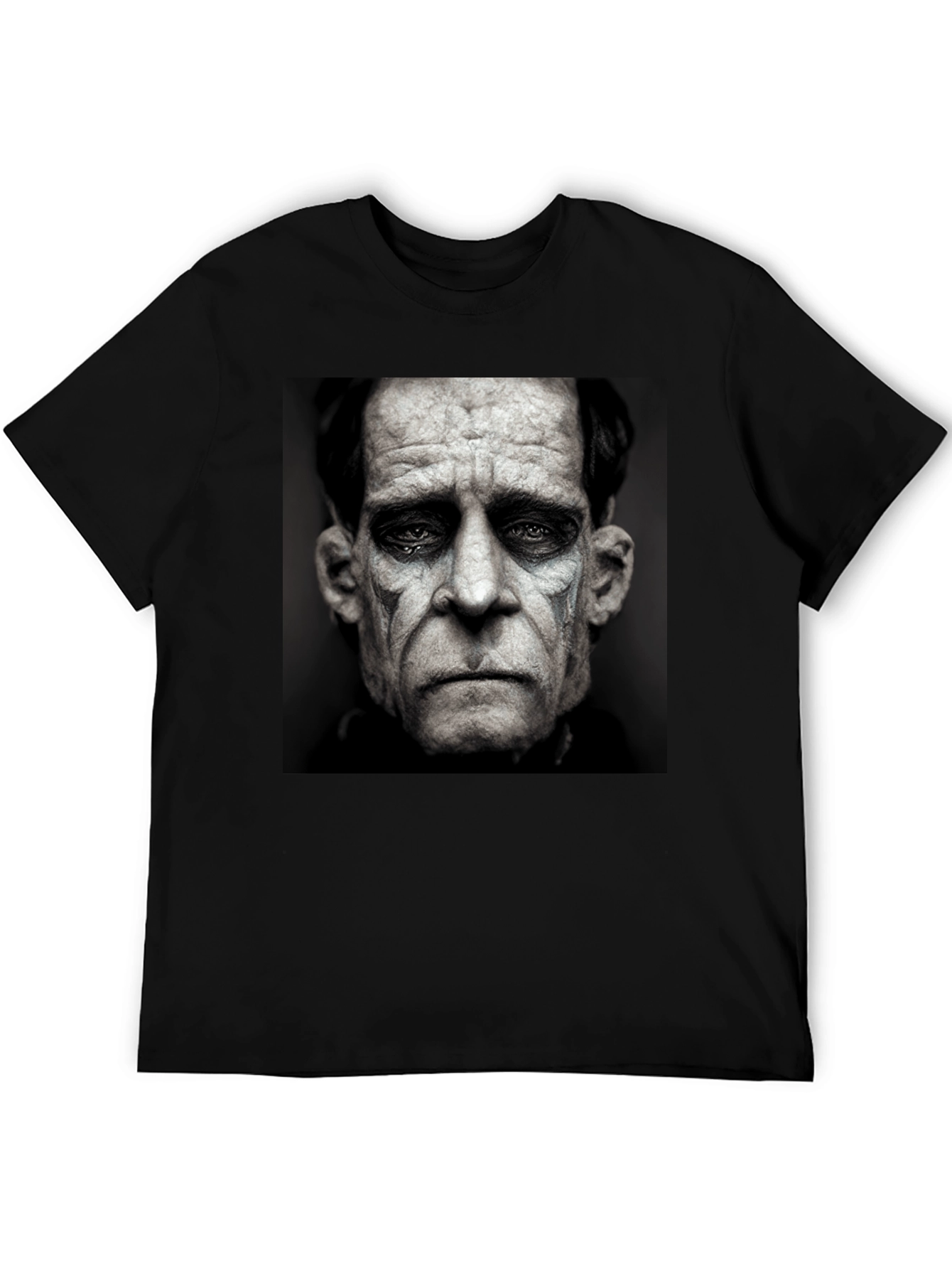 Black T-Shirt with Sad Clown Face Graphic