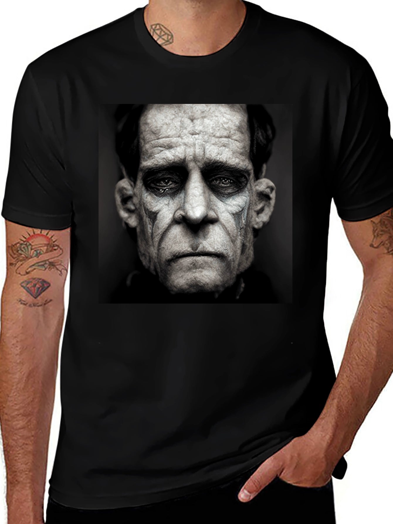 Black T-Shirt with Sad Clown Face Graphic