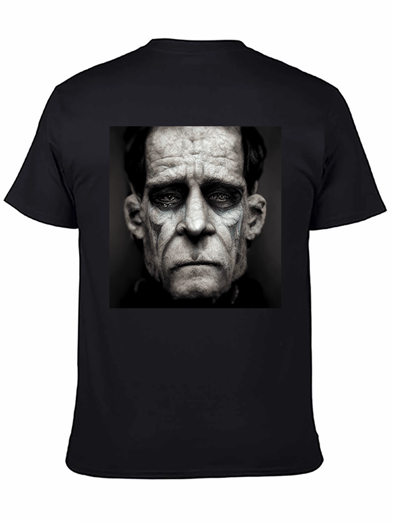 Black T-Shirt with Sad Clown Face Graphic