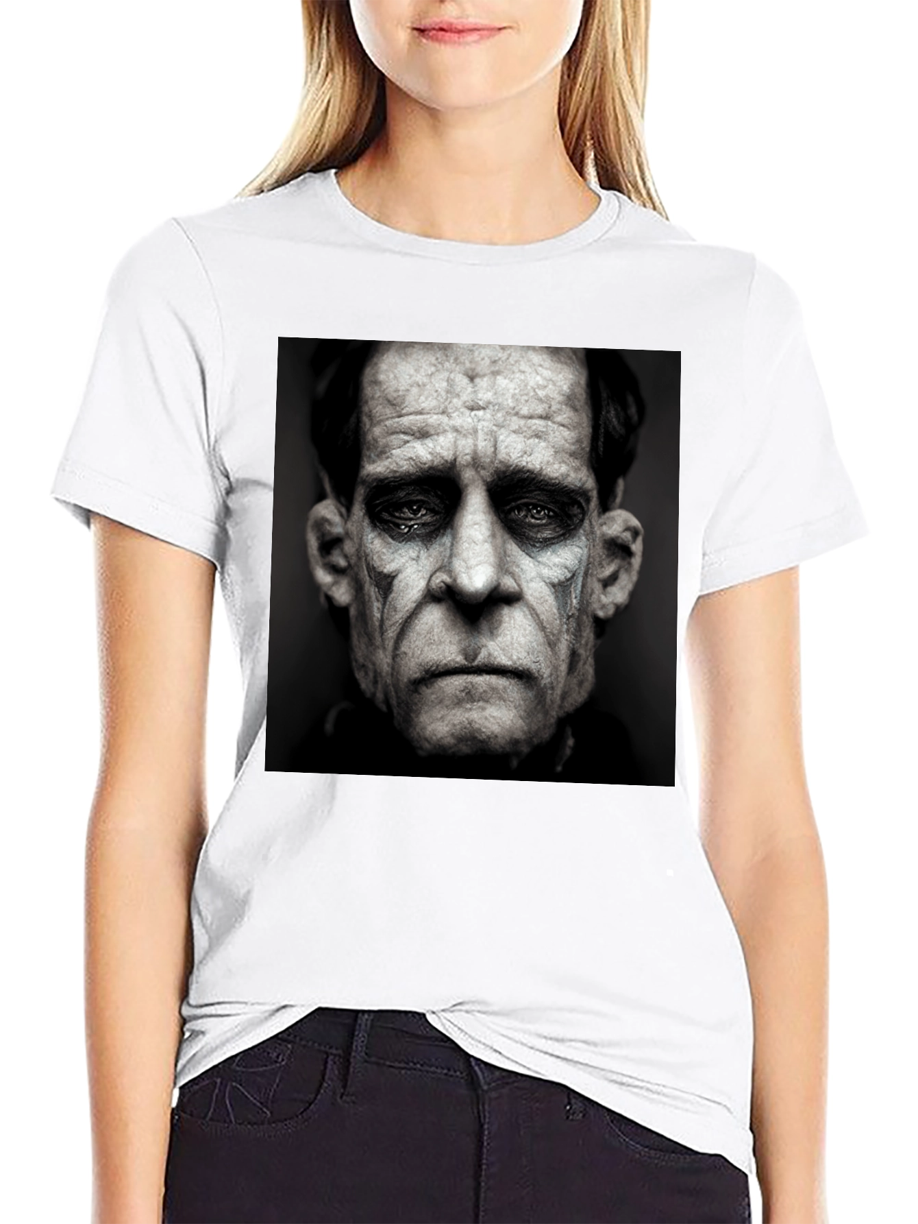 Black T-Shirt with Sad Clown Face Graphic