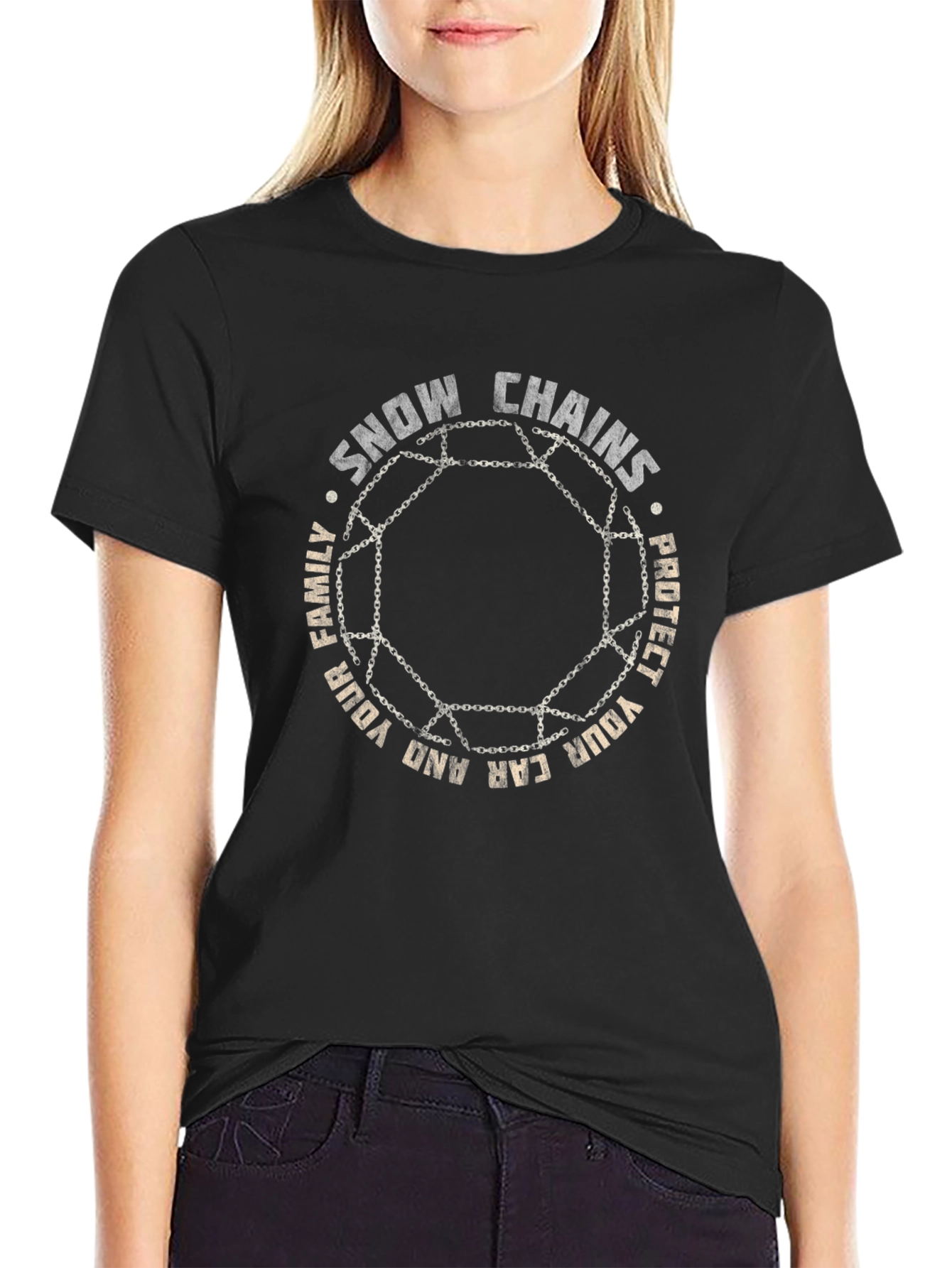 Snow Chains Protect Car & Family Graphic T-Shirt