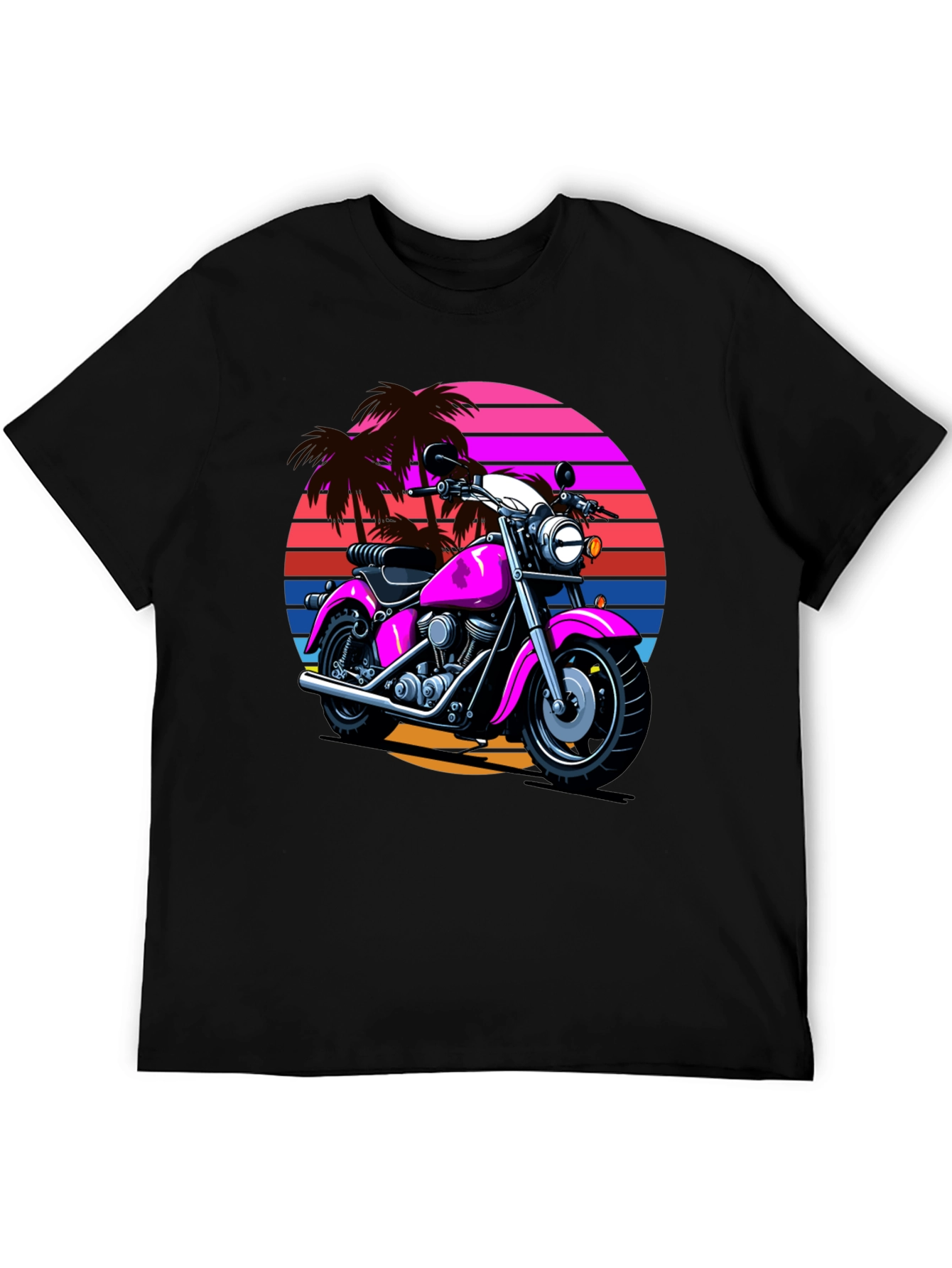 Retro Motorcycle T-Shirt - Palm Sunset Graphic