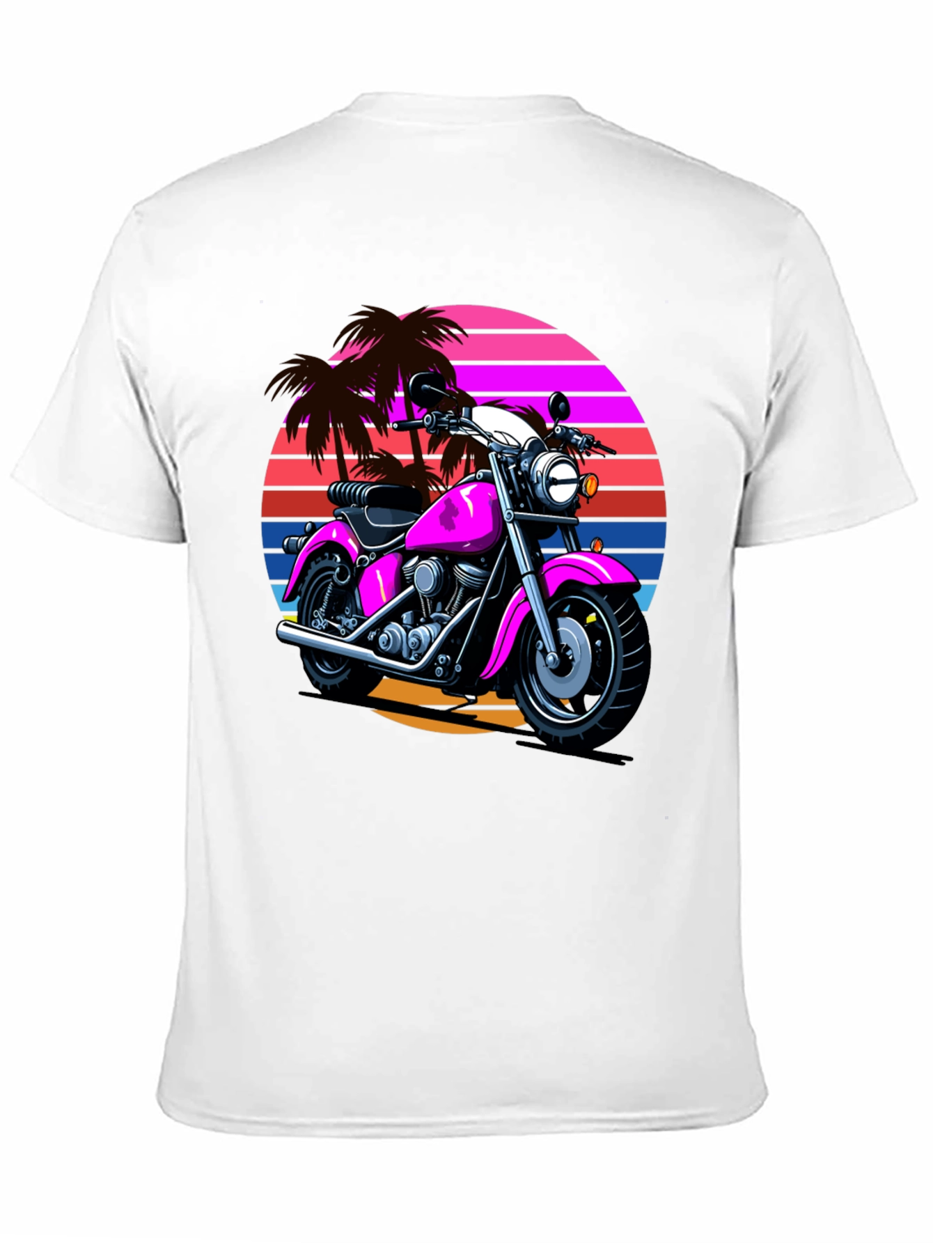 Retro Motorcycle T-Shirt - Palm Sunset Graphic