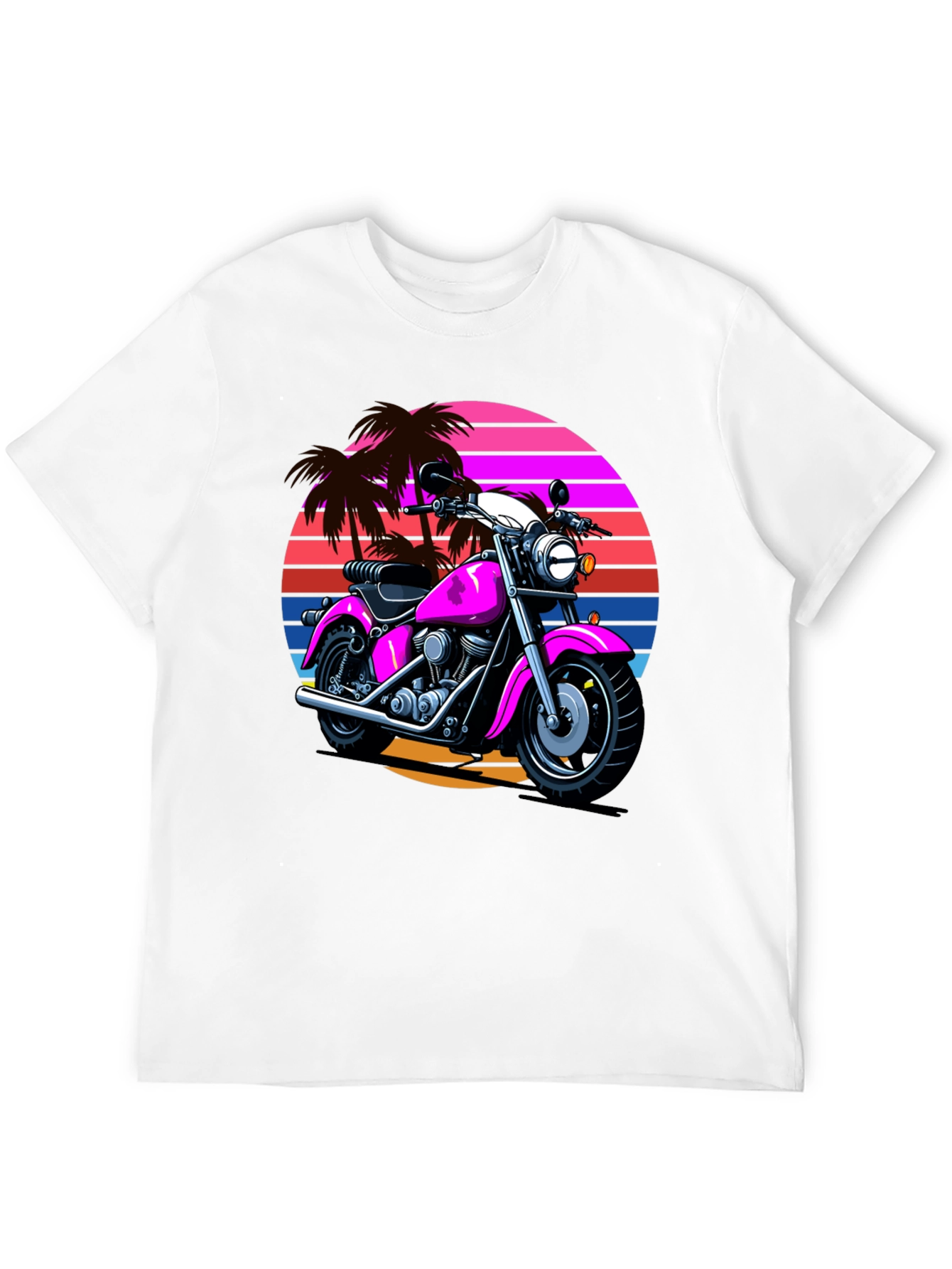 Retro Motorcycle T-Shirt - Palm Sunset Graphic